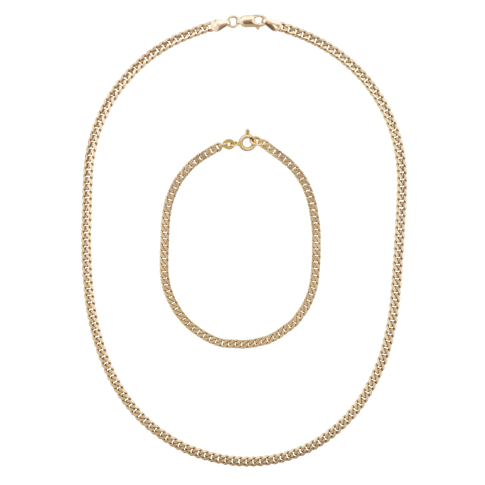 A curb link chain necklace and a matching bracelet Yellow metal (1 of 1)