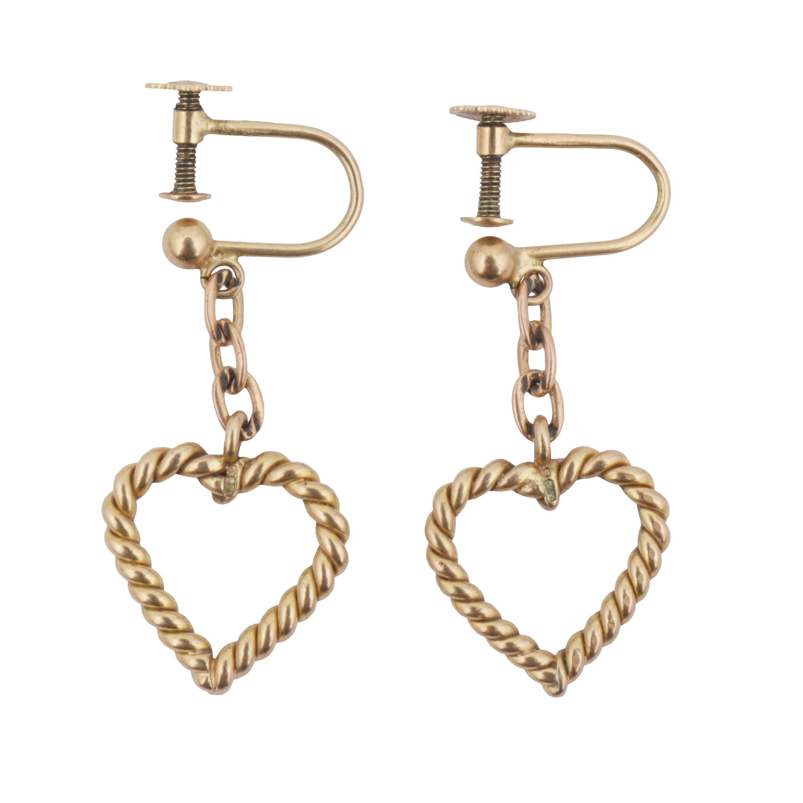 A heart necklace and earrings suite Yellow metal - 3