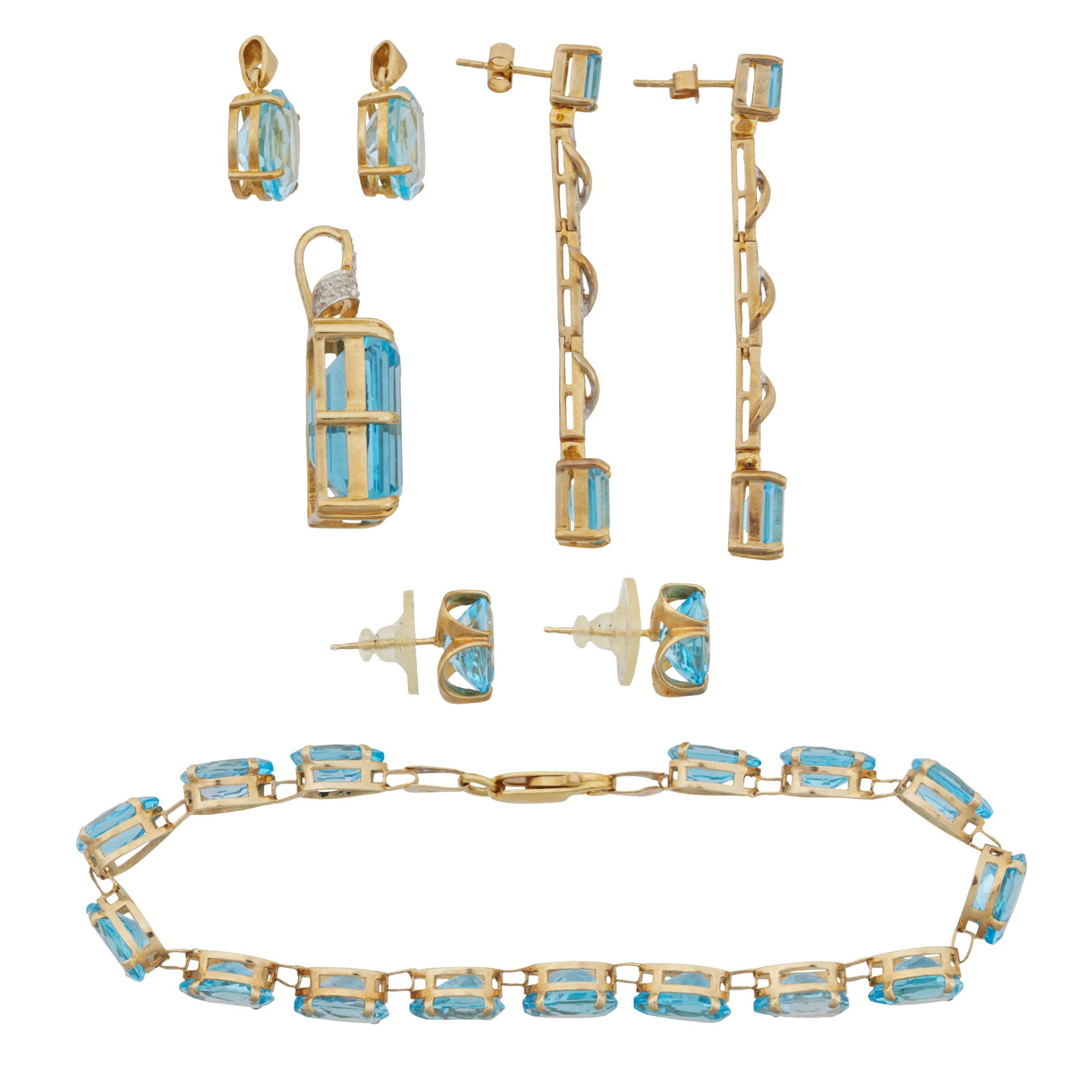 A blue topaz and gold group of jewellery 9 carat yellow gold - 2