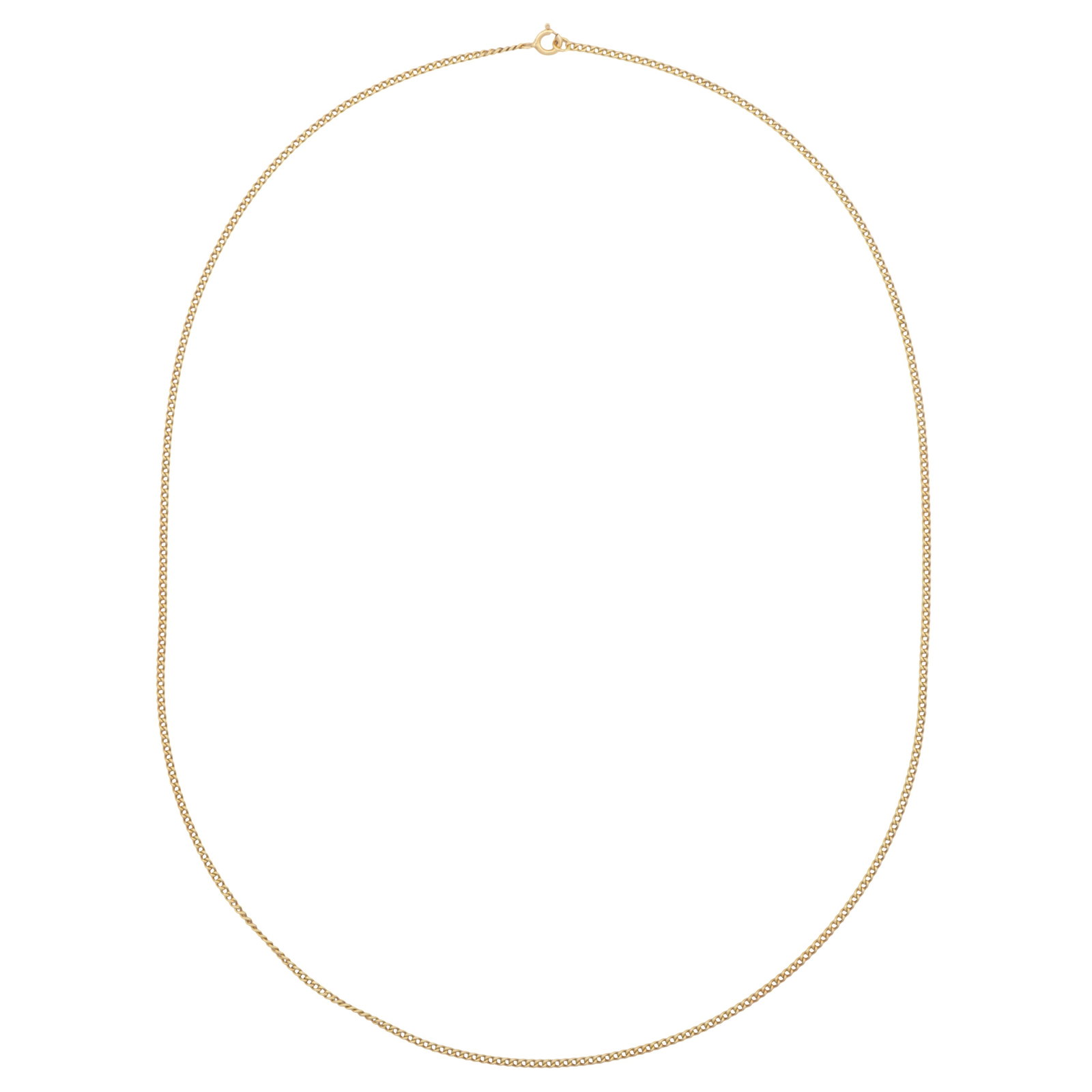A curb link chain necklace Yellow metal: A curb link chain necklace Yellow metal Of polished design, bolt ring clasp, stamped 750, length 63.5cm