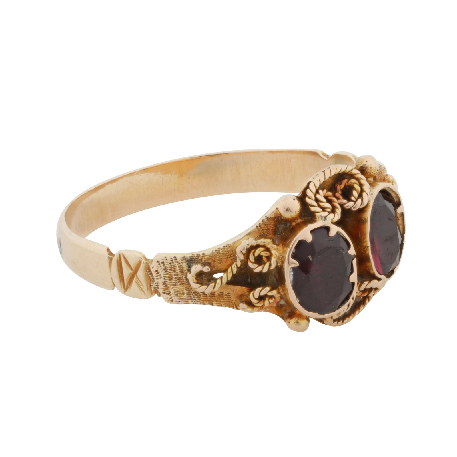 A garnet two stone ring Yellow metal - 2