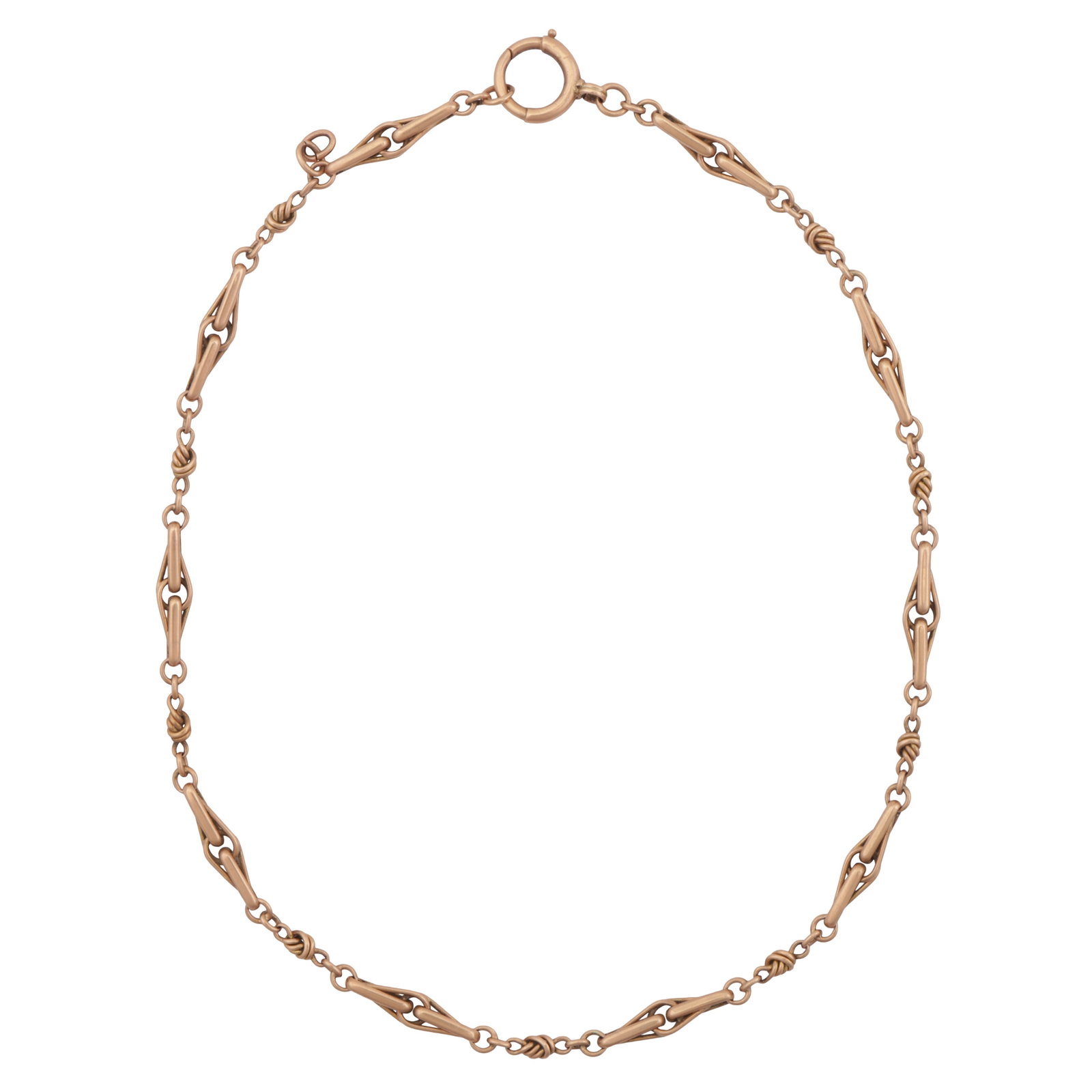 A fancy-link chain Yellow metal: A fancy-link chain Yellow metal Alternating pierced elongated links, set in yellow metal, unmarked, length approx. 37.0cm The item has been XRF tested and found to be 14ct gold