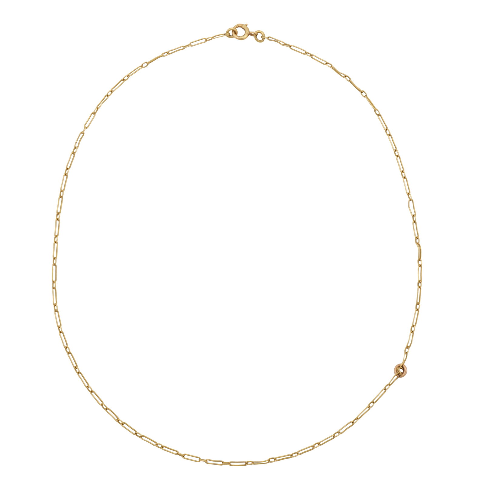 A fancy link cable chain necklace Yellow metal: A fancy link cable chain necklace Yellow metal Of polished design (one broken link), bolt ring clasp, indistinct mark, length 35.0cm