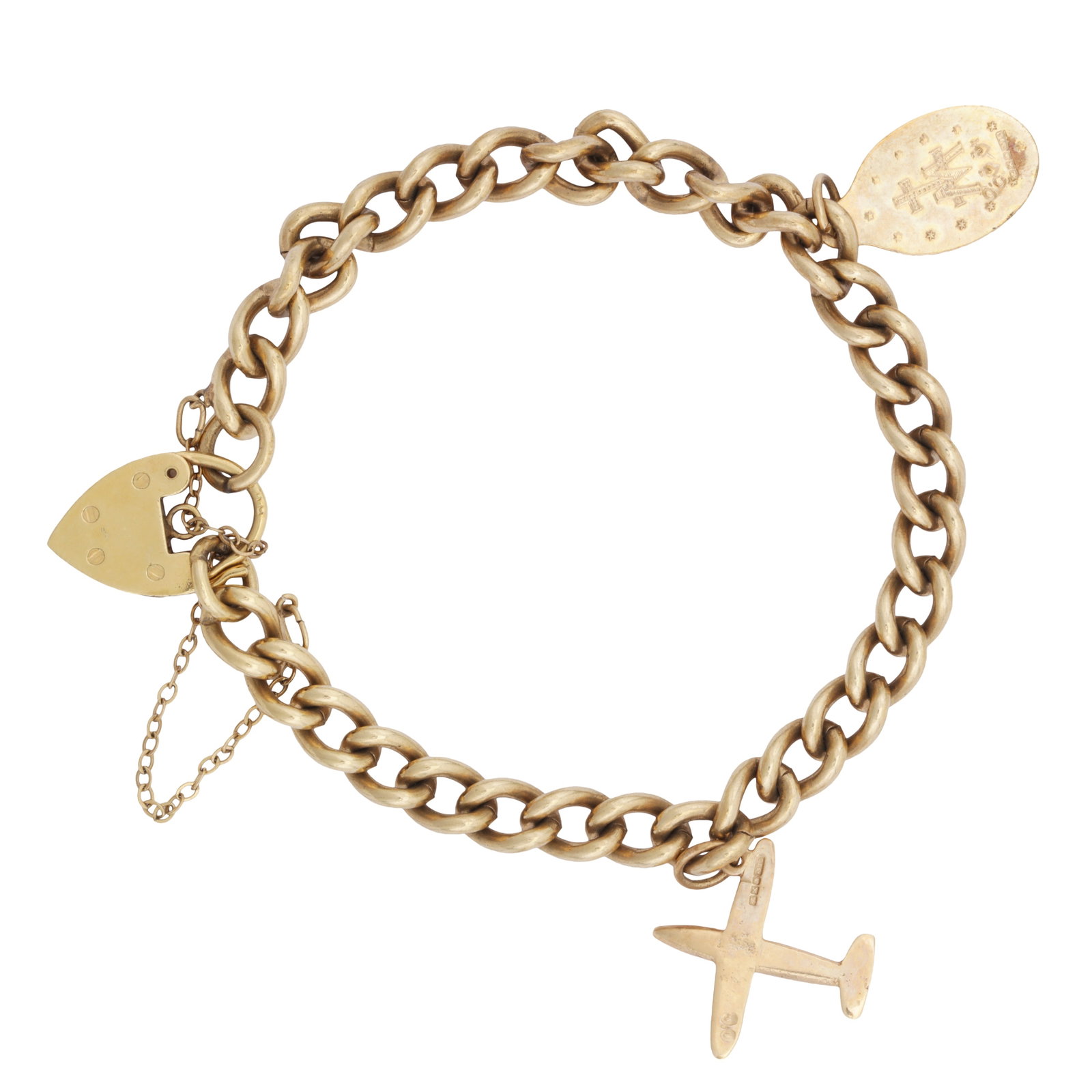 A charm heart lock bracelet 9ct yellow gold - 2