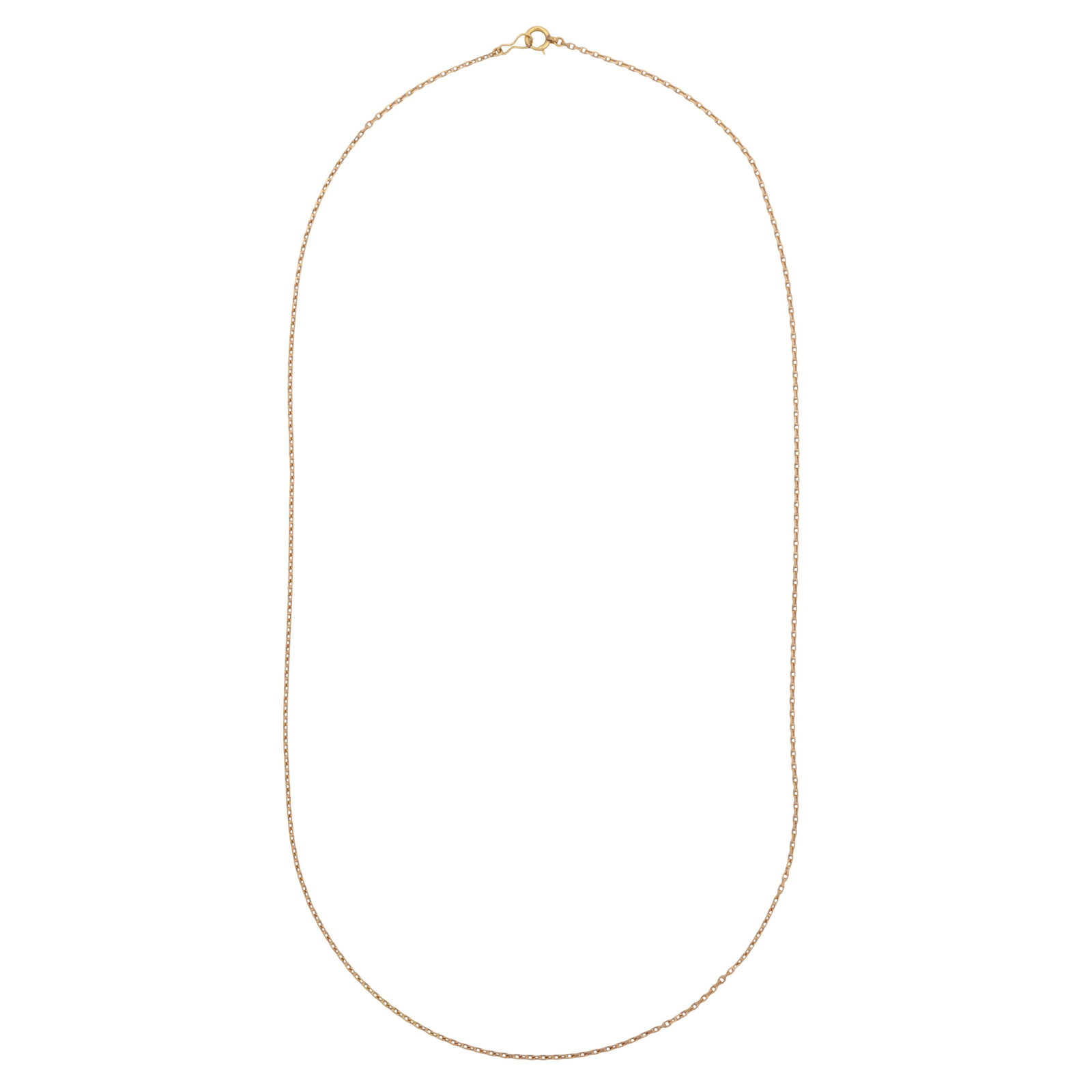 A cable link chain necklace Yellow metal: A cable link chain necklace Yellow metal Of polished design, bolt ring clasp, stamped K18, length 51.5cm