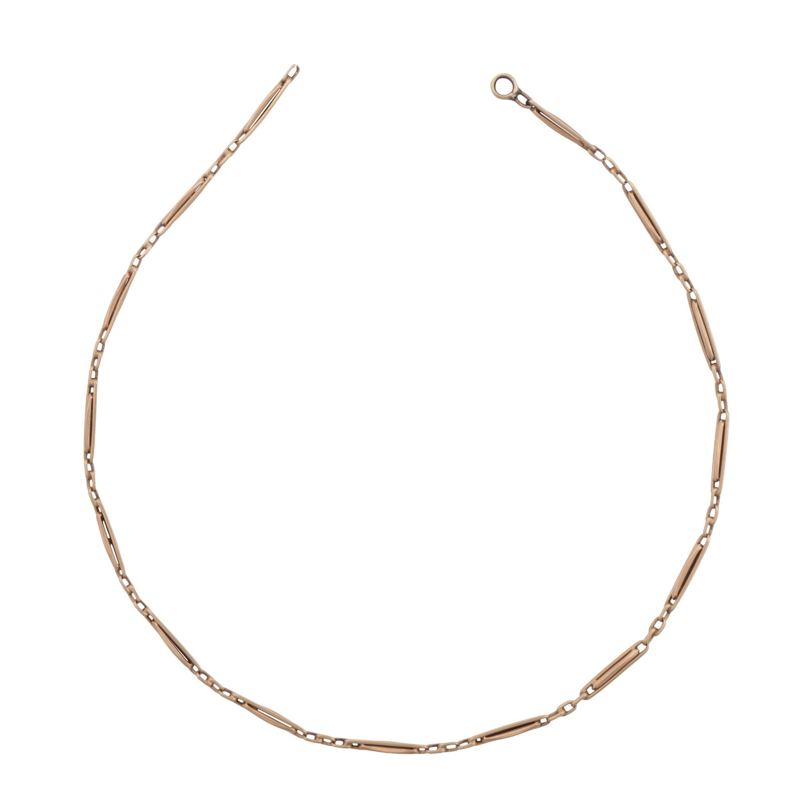 A fancy-link chain Yellow metal: A fancy-link chain Yellow metal Alternating pierced elongated links, set in yellow metal, clasp deficient, unmarked, length 30.0cm The item has been XRF tested and found to be 14ct gold