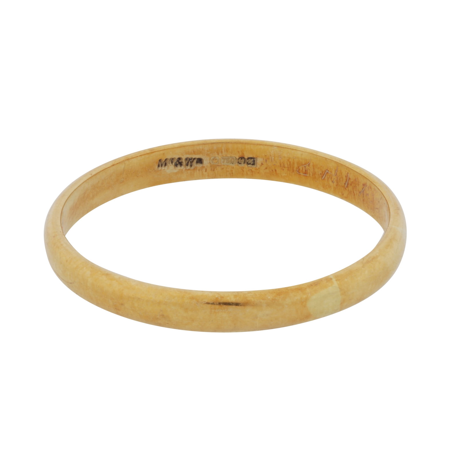 A band ring 18ct yellow gold: A band ring 18ct yellow gold Of polished design, maker's mark, UK hallmark, ring size Z+1