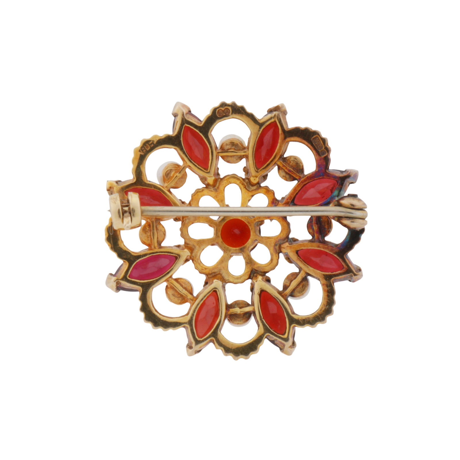 A garnet and pearl brooch Yellow metal - 2