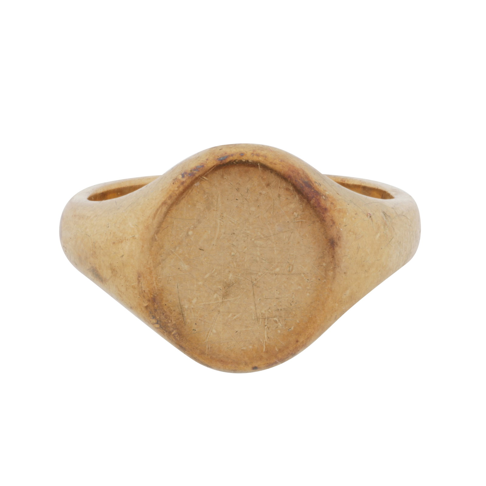 A signet ring 9ct yellow gold: A signet ring 9ct yellow gold Of oval design, polished throughout, to tapered shoulders, maker's mark, UK hallmark, size S