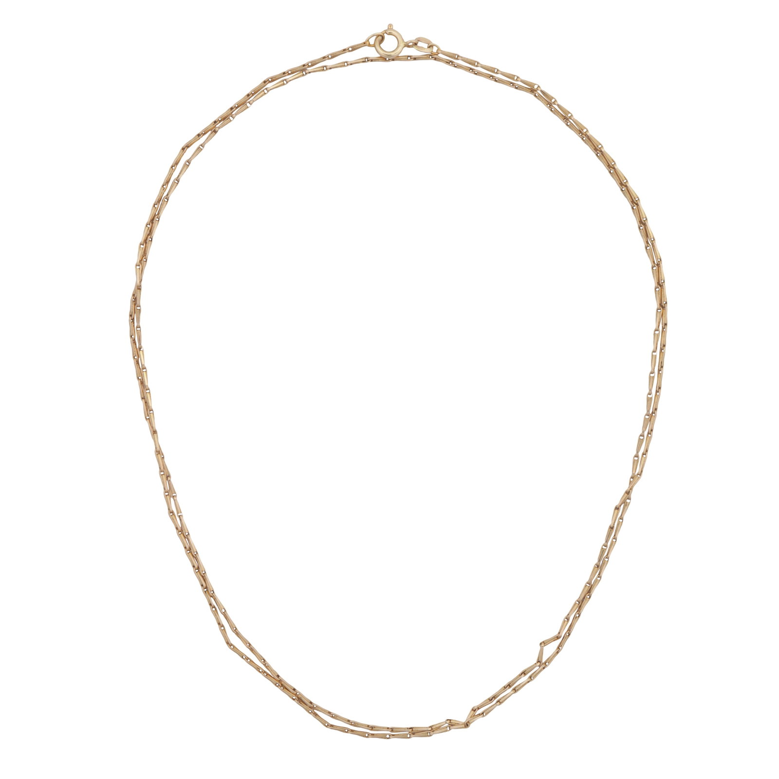 A fancy link long chain necklace Yellow metal: A fancy link long chain necklace Yellow metal Of polished design, to a lobster clasp, stamped Germany 9ct, length 77.0cm