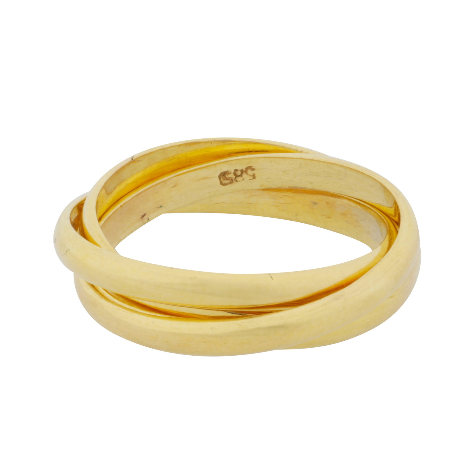 A triple band ring Yellow metal: A triple band ring Yellow metal Of polished design, stamped 585, ring size L