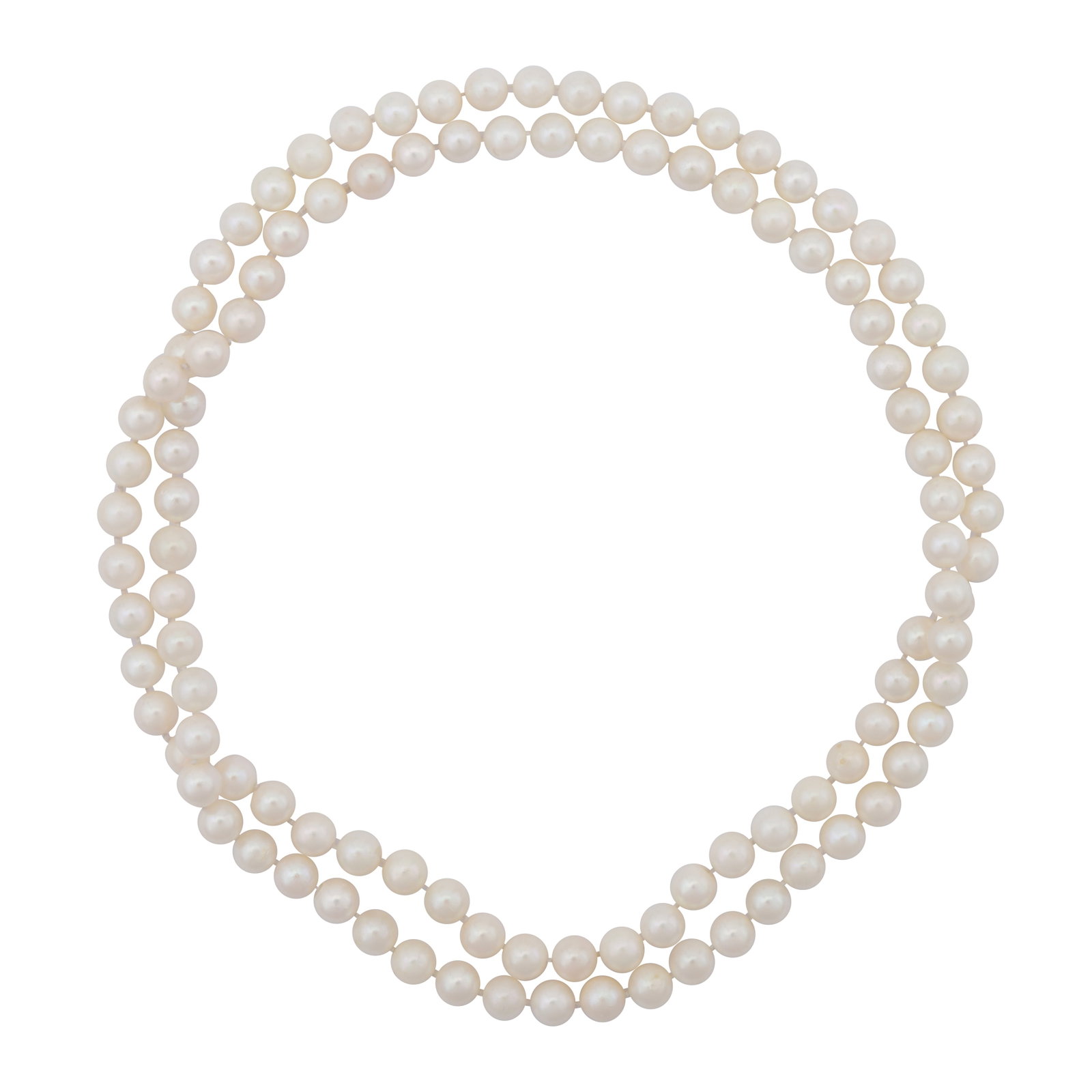 A single strand pearl necklace Pearls: A single strand pearl necklace Pearls Set with 6.2-6.5mm round and near-round pearls of white tint, length 74.0cm