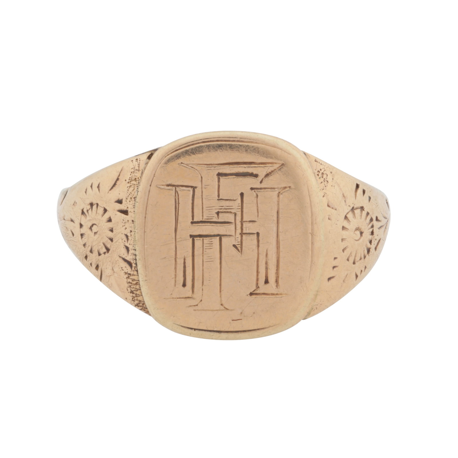A signet ring Yellow metal: A signet ring Yellow metal To a monogram engraving 'HF', Austro-hungarian assay mark, ring size O