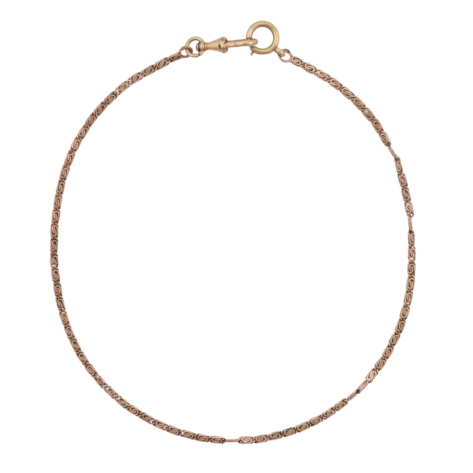 A fancy-link chain Yellow metal: A fancy-link chain Yellow metal Of serpentine design, Austro-hungarian mark, length approx. 33.0cm