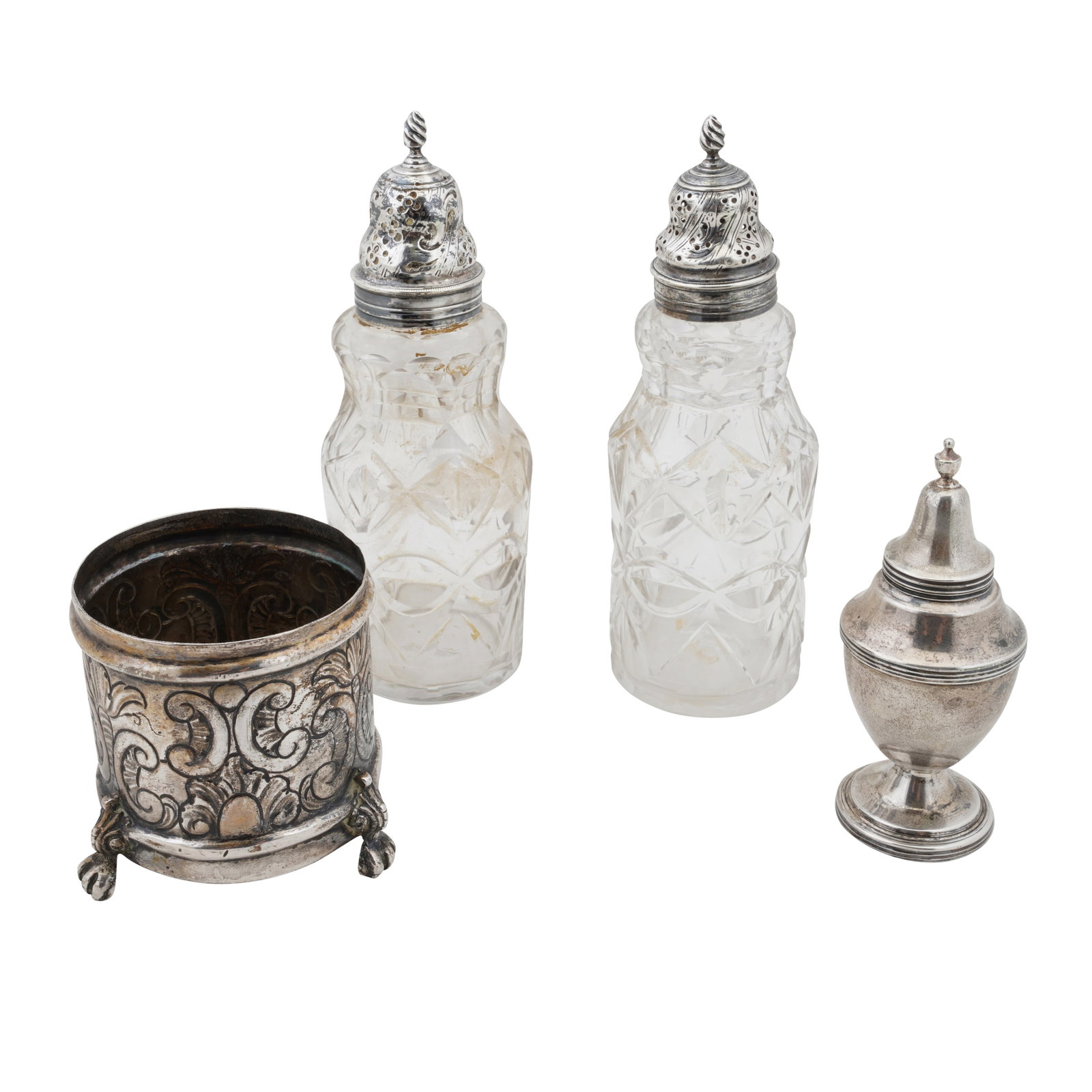 London circa 1770 A pair of George III unmarked silver topped glass casters - 2