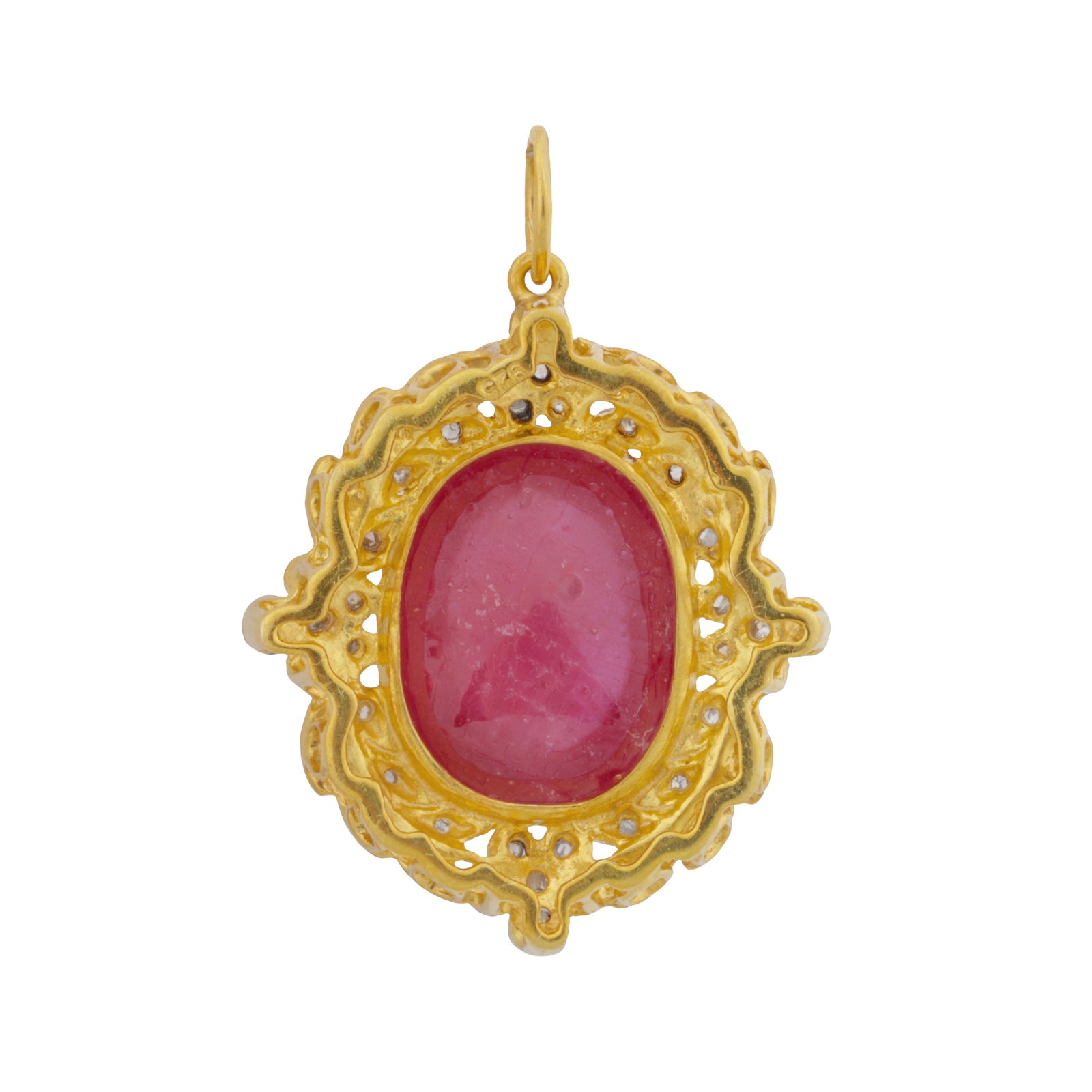 A ruby and diamond pendant Yellow and white metal - 3
