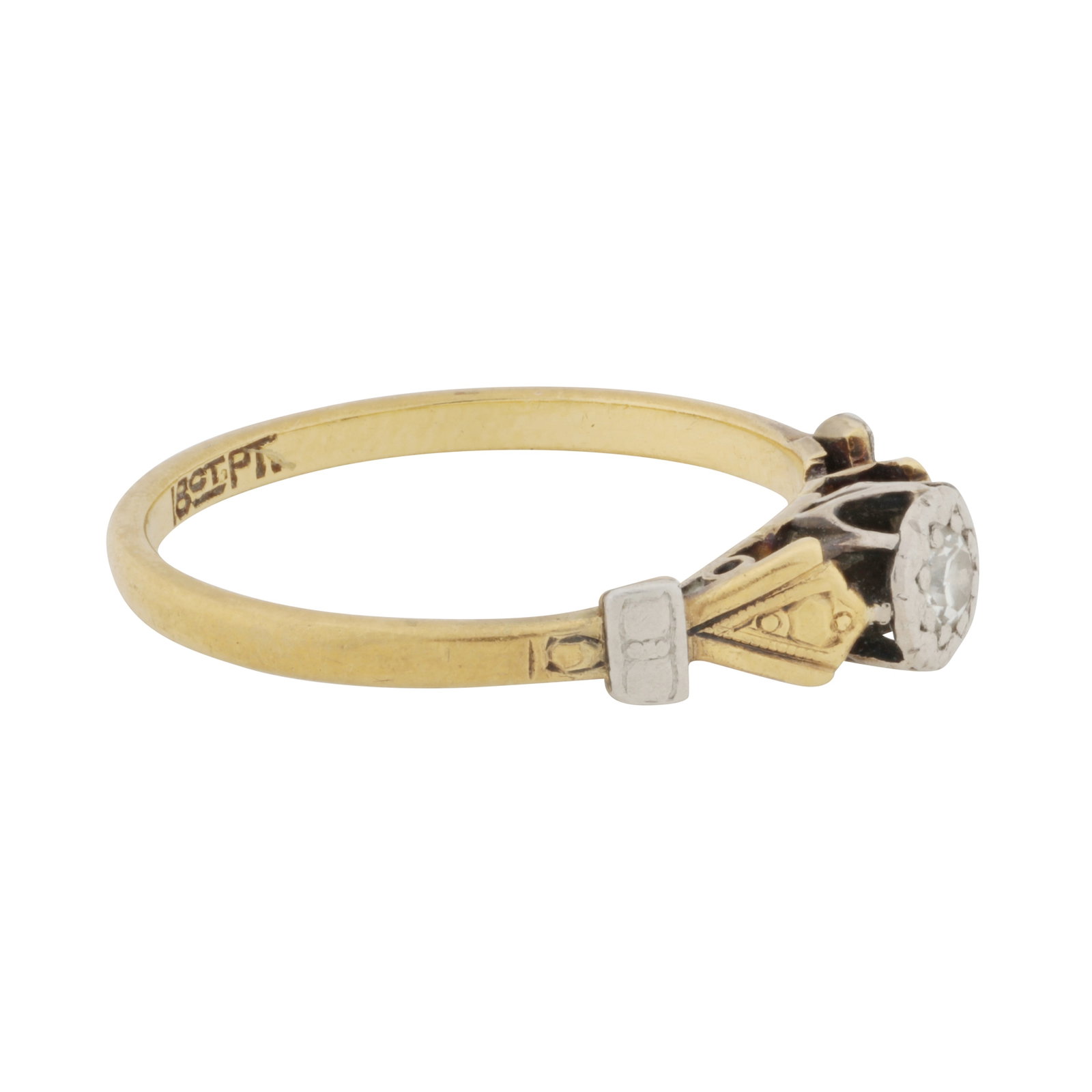 A diamond single stone ring Yellow and white metal - 2