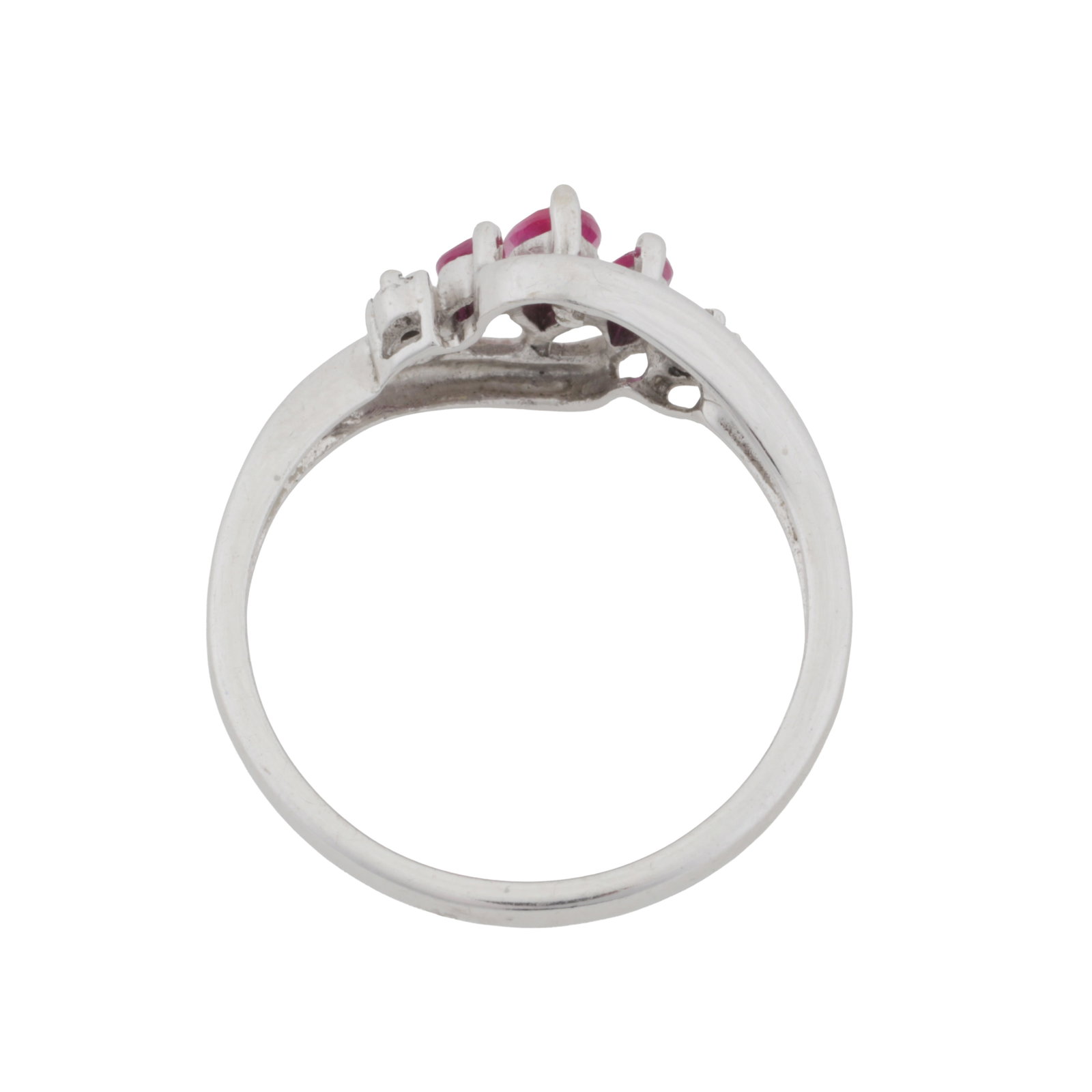 A three-stone ruby ring 9 carat white gold - 3