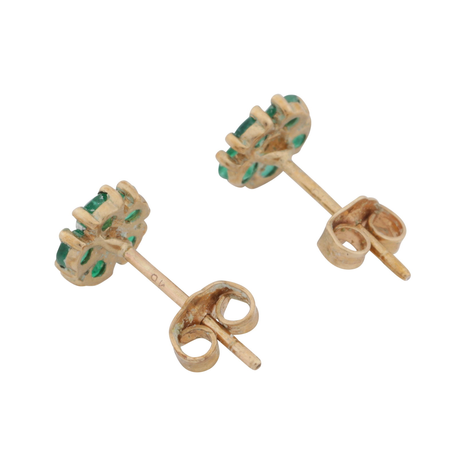 A pair of emerald and diamond flower earrings Yellow and white metal - 2
