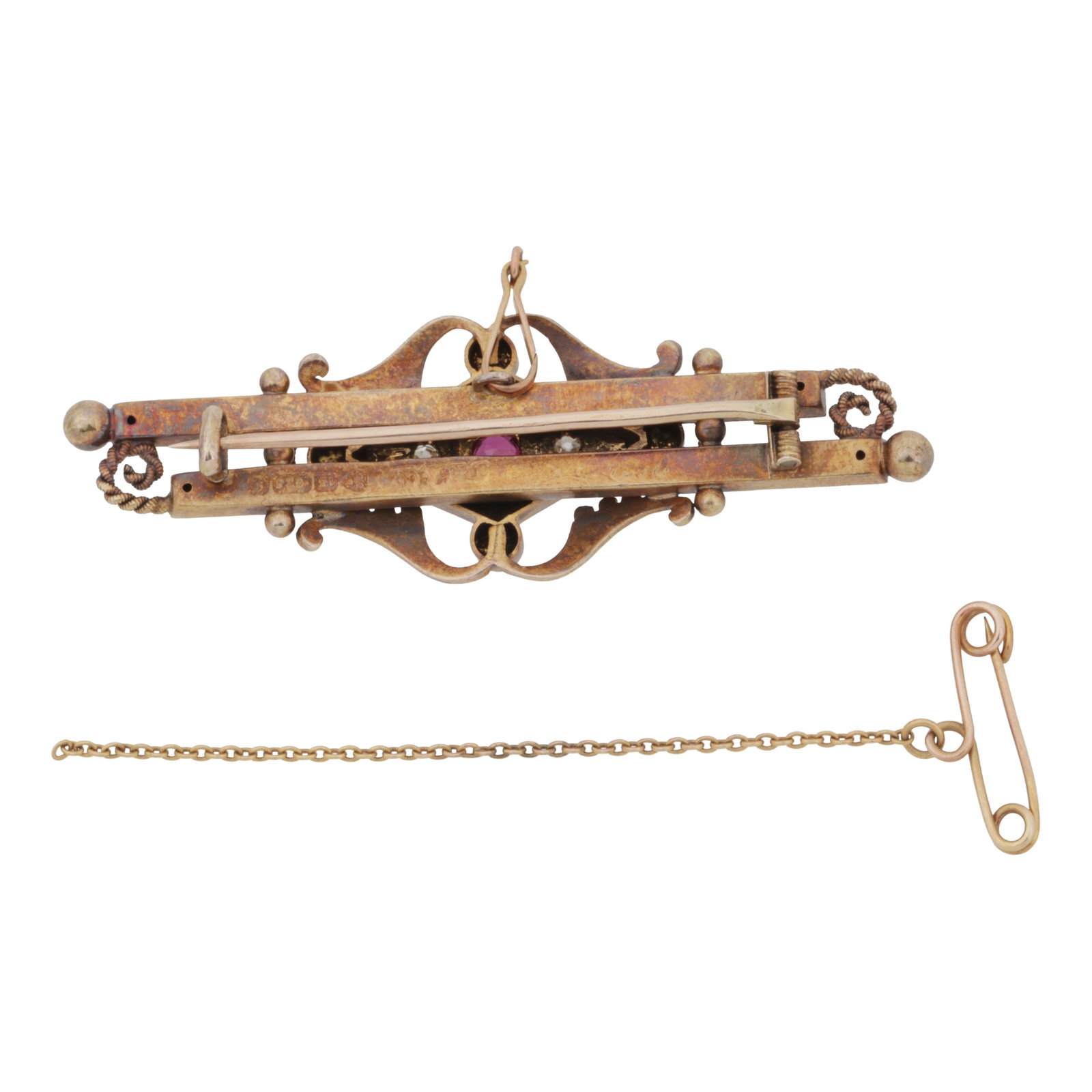 A ruby and diamond brooch 15 carat yellow gold - 2
