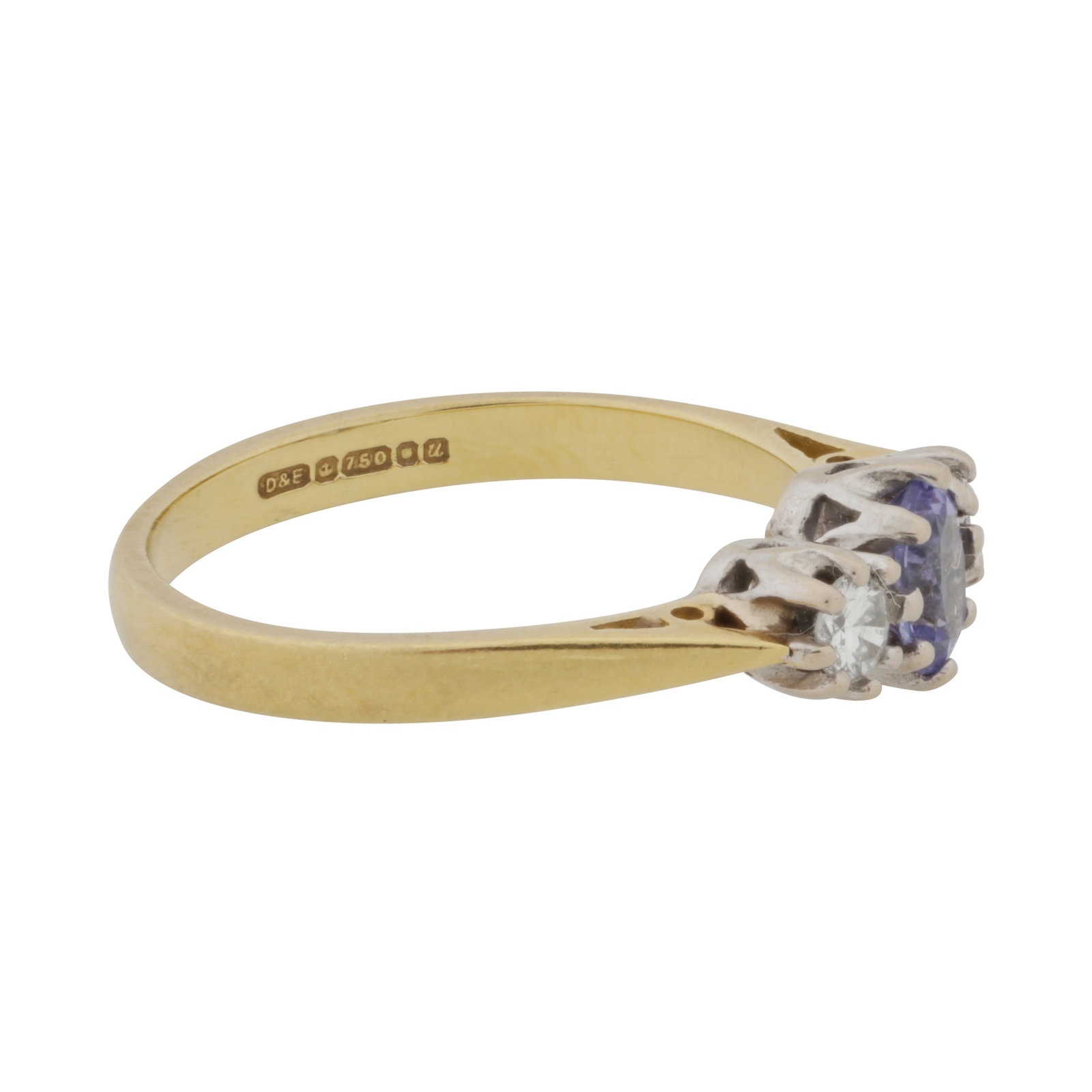 A tanzanite and diamond three stone ring 18ct yellow and white gold - 2