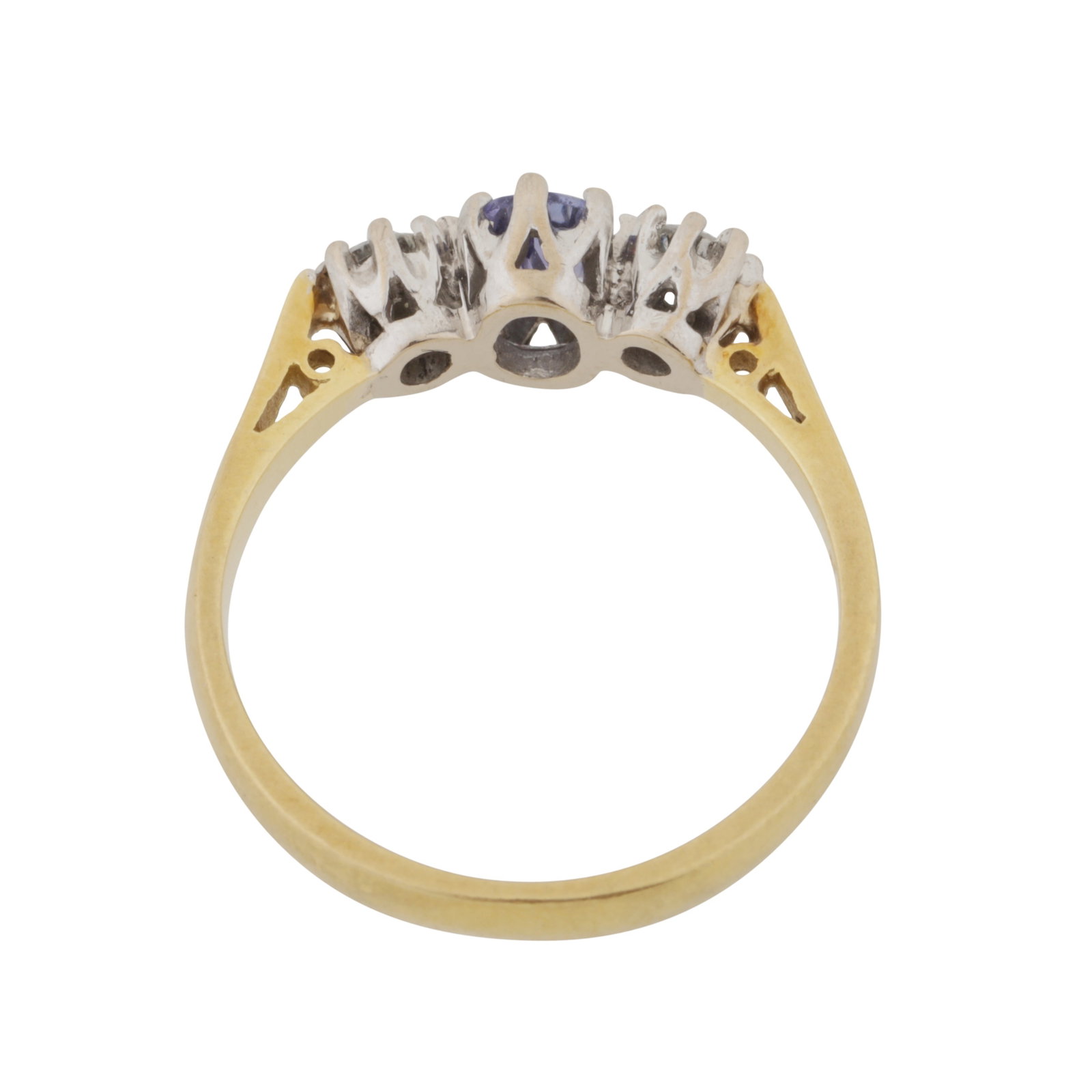 A tanzanite and diamond three stone ring 18ct yellow and white gold - 3