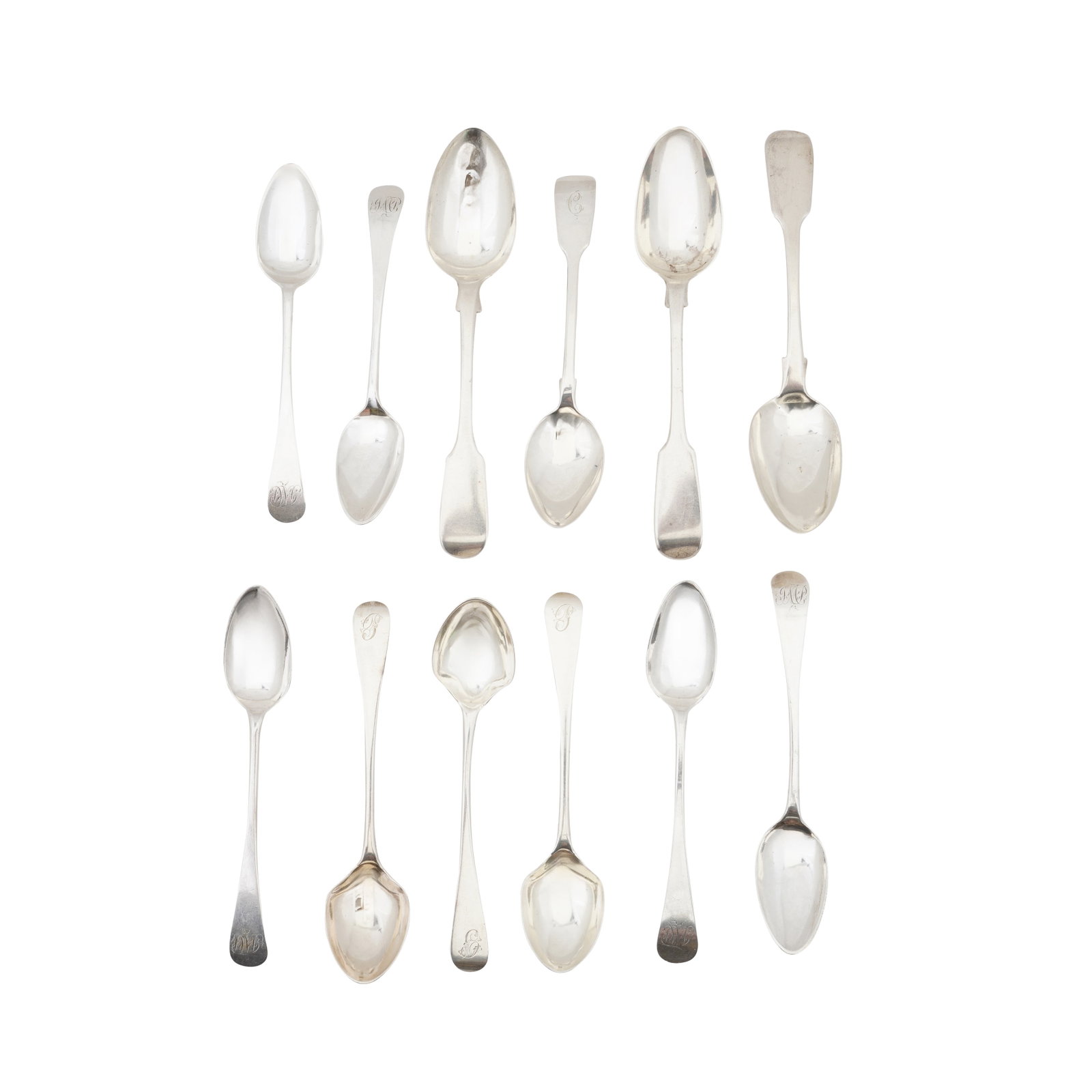 A mixed group of sterling silver flatware: A mixed group of sterling silver flatware Comprising assorted teaspoons and egg spoons, various date and makers, George III to Victorian. (Q) Weight -191 grams / 6.14 ozt