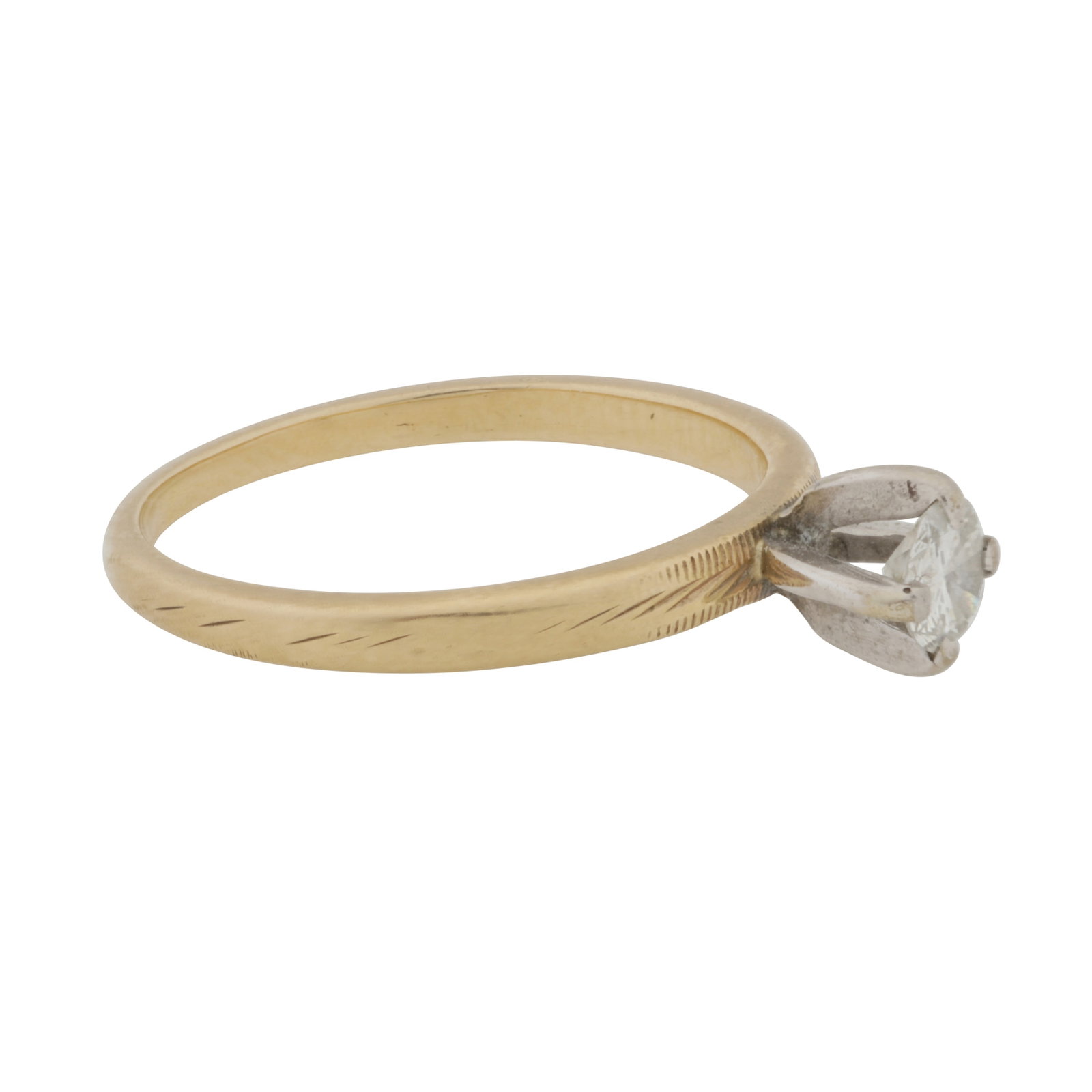 A diamond single stone ring Yellow and white metal - 2