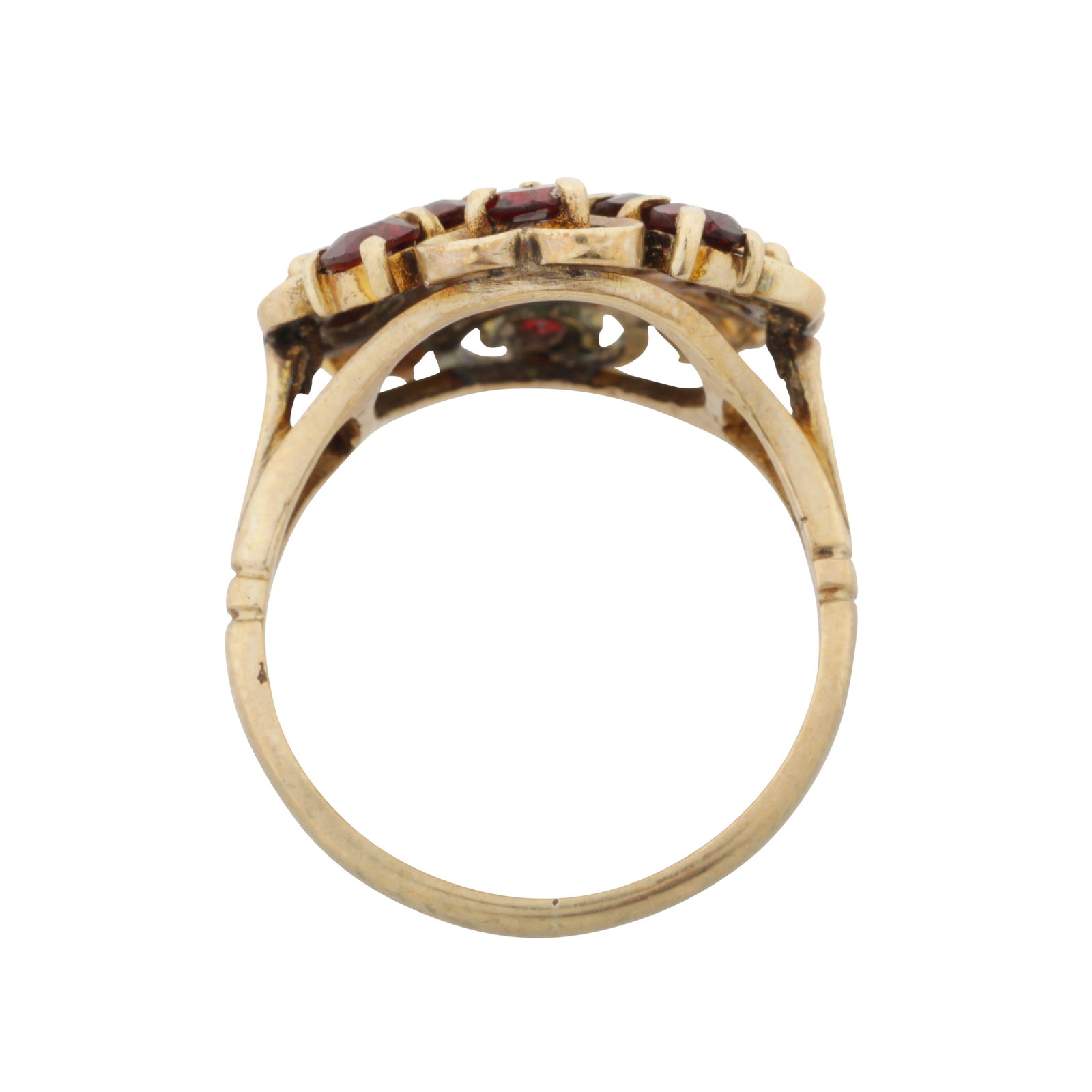 A garnet and pearl flower ring 9ct yellow gold - 3