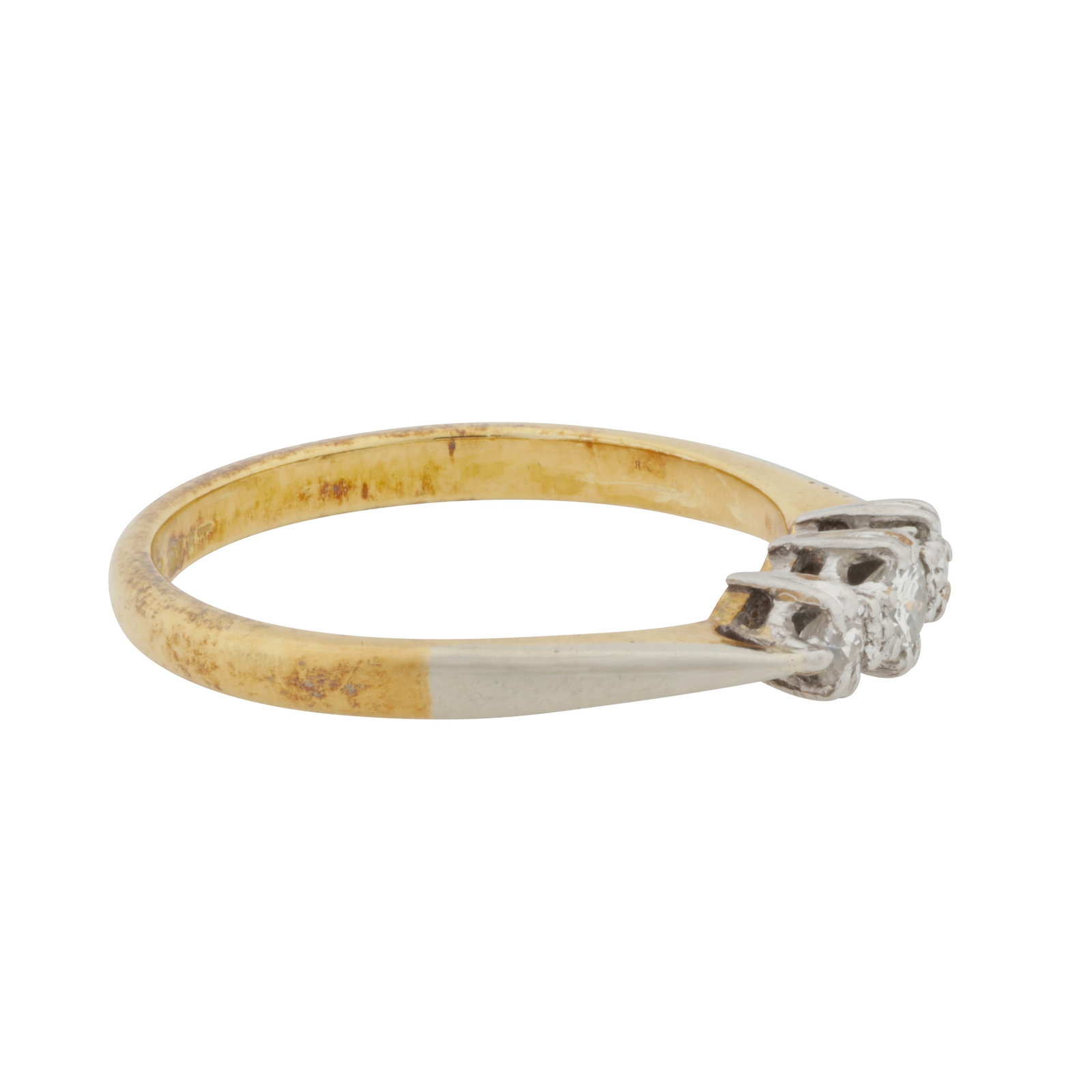 A three stone diamond ring Yellow and white metal - 2