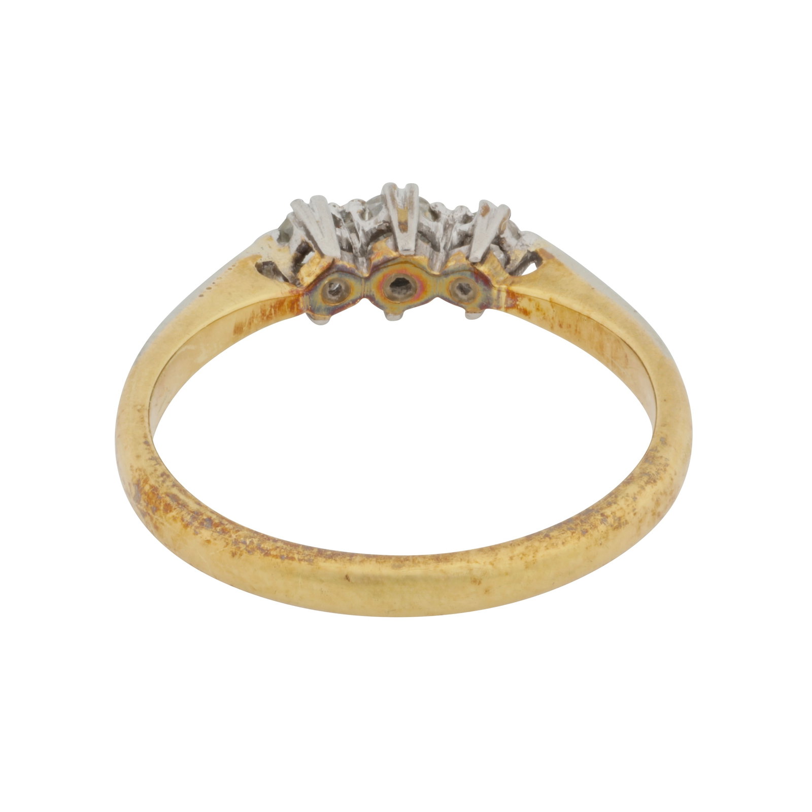A three stone diamond ring Yellow and white metal - 4
