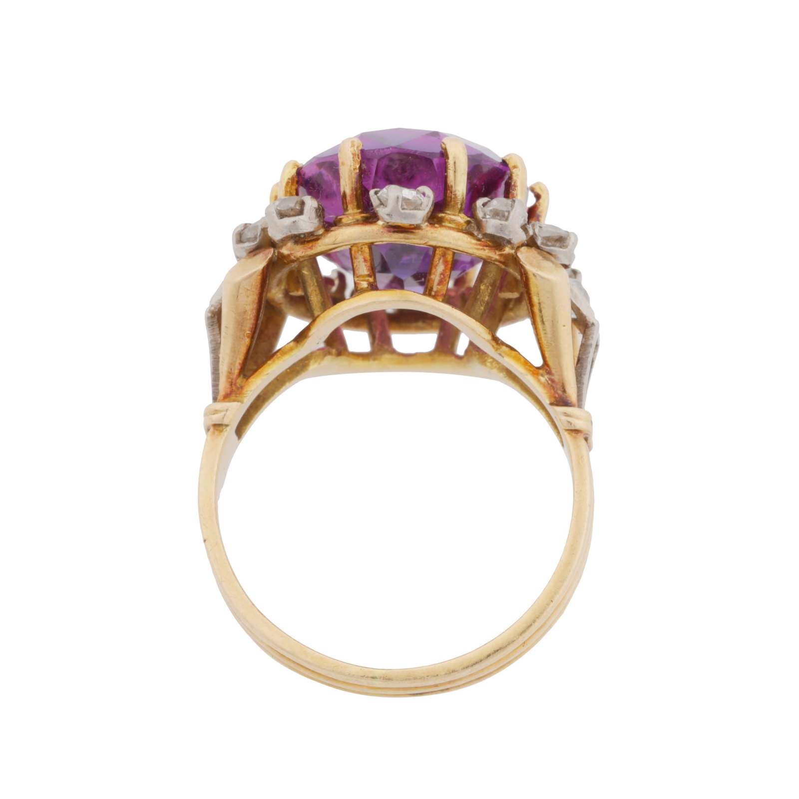 A synthetic sapphire and diamond ring Yellow and white metal - 3