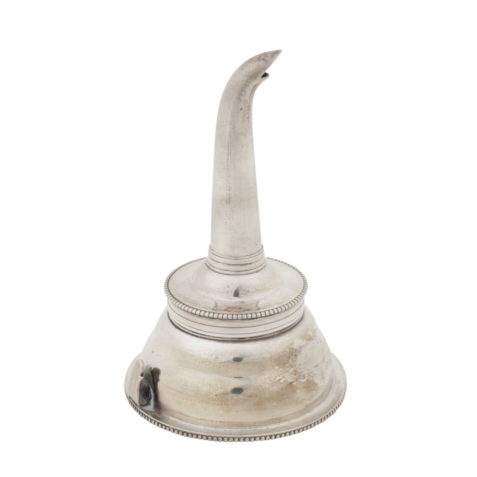 London 1782 by John Carter II or John Chapman II A George III sterling silver wine funnel: London 1782 by John Carter II or John Chapman II A George III sterling silver wine funnel Of rounded circular form with beaded rims. Fully and part-marked. Height - 10.2 cm / 4.25 inches Weight