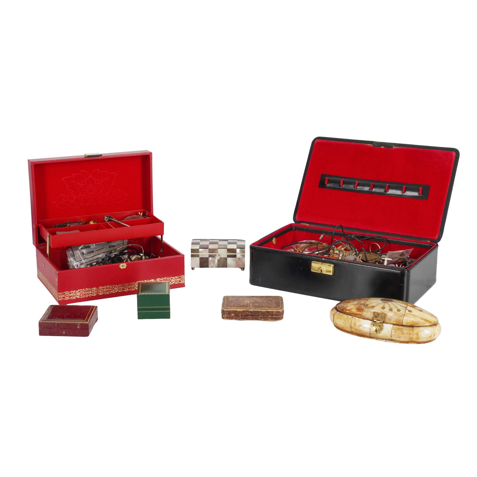 A collection of silver and costume jewellery Yellow and white metal: A collection of silver and costume jewellery Yellow and white metal To include necklaces, bracelets, brooches, earrings, pendants, and rings, some set with gemstones, some stamped silver, others