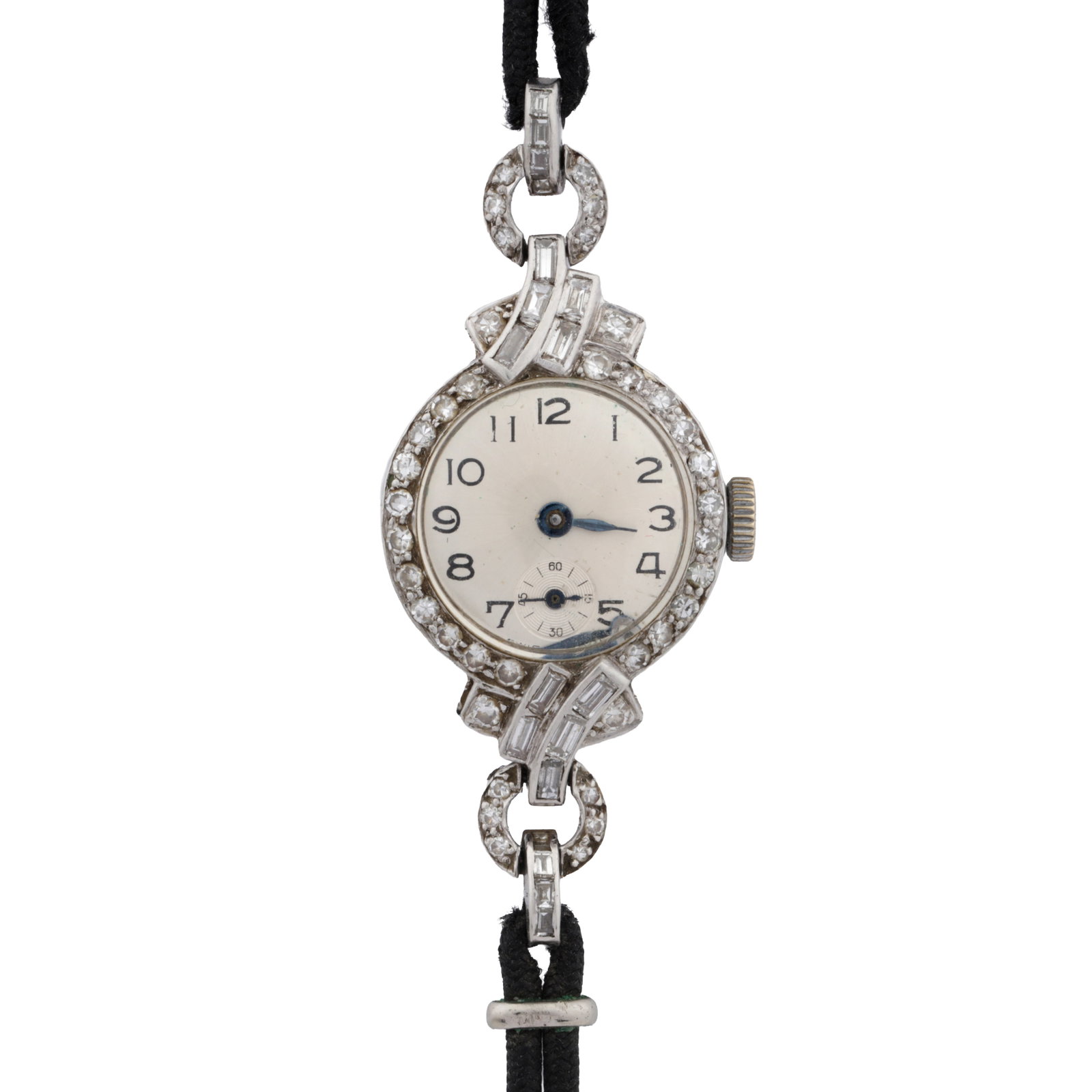 Richelieu Cocktail Watch Platinum: Richelieu Cocktail Watch Platinum Model/Type: Cocktail Date: c.1930's Movement: Mechanical, hand-wound Dial: Silvered, Arabic numerals, subsidiary seconds dial, blued hands Case: All platinum,
