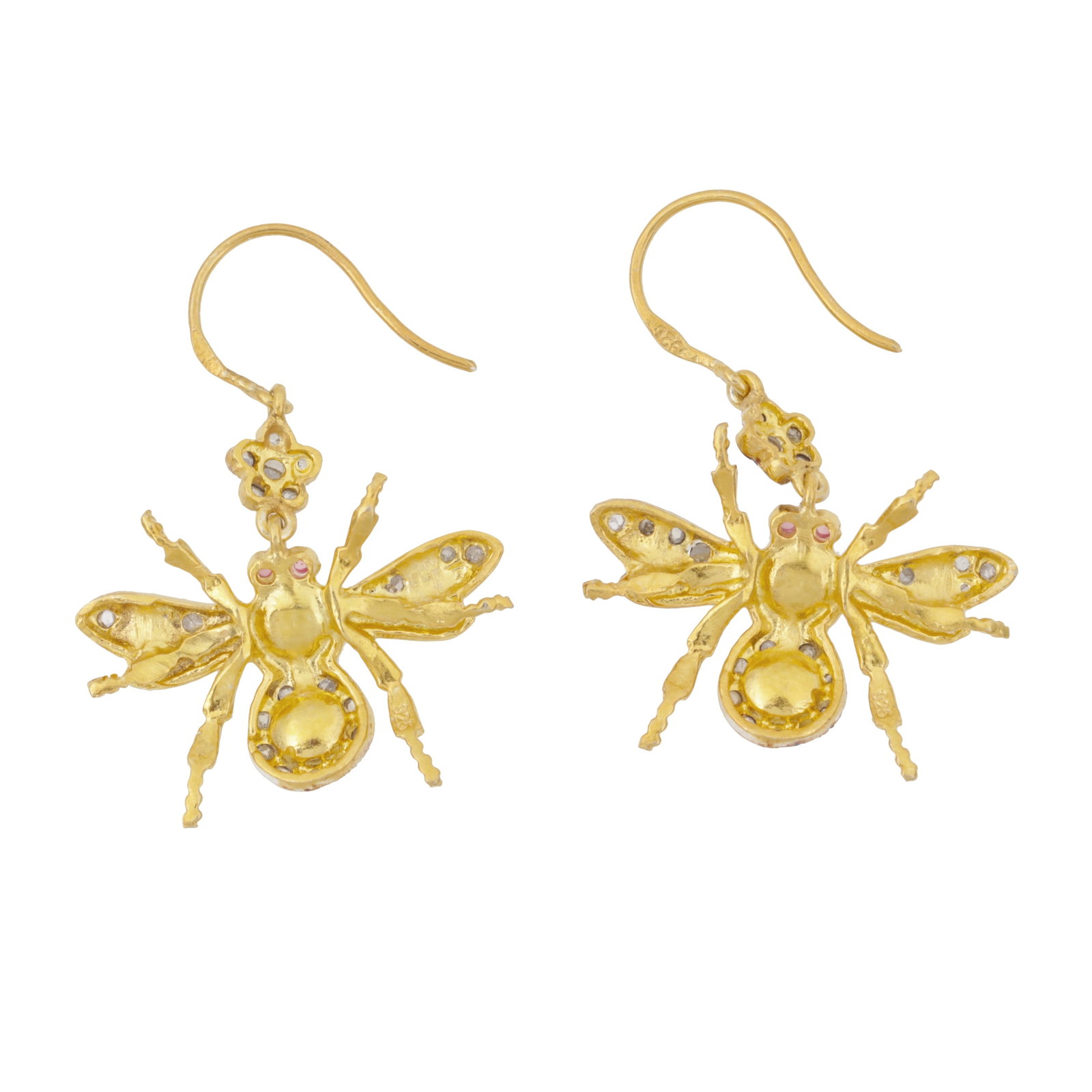 A pair of gem set fly earrings Yellow and white - 2