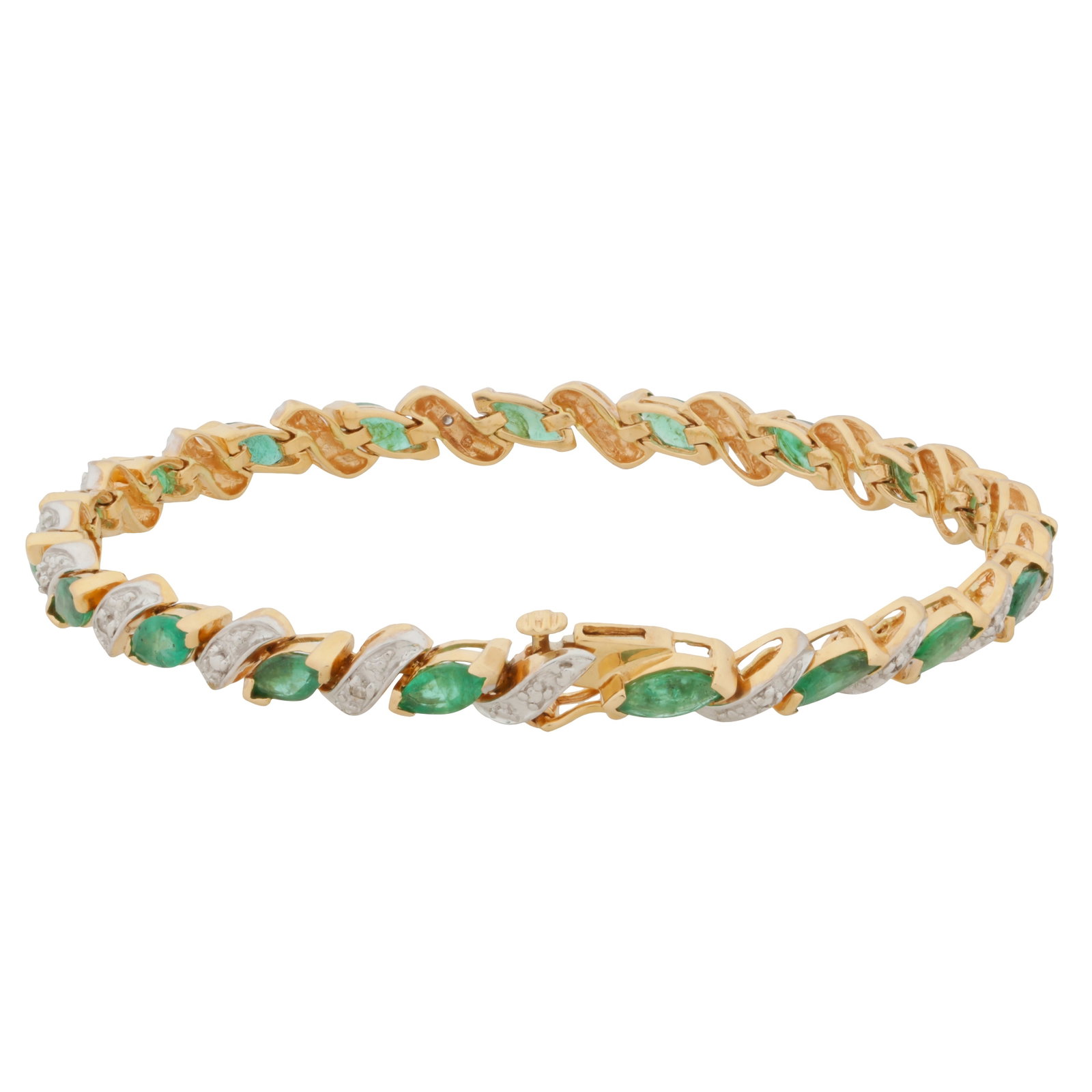An emerald and diamond bracelet Yellow and white bracelet - 2