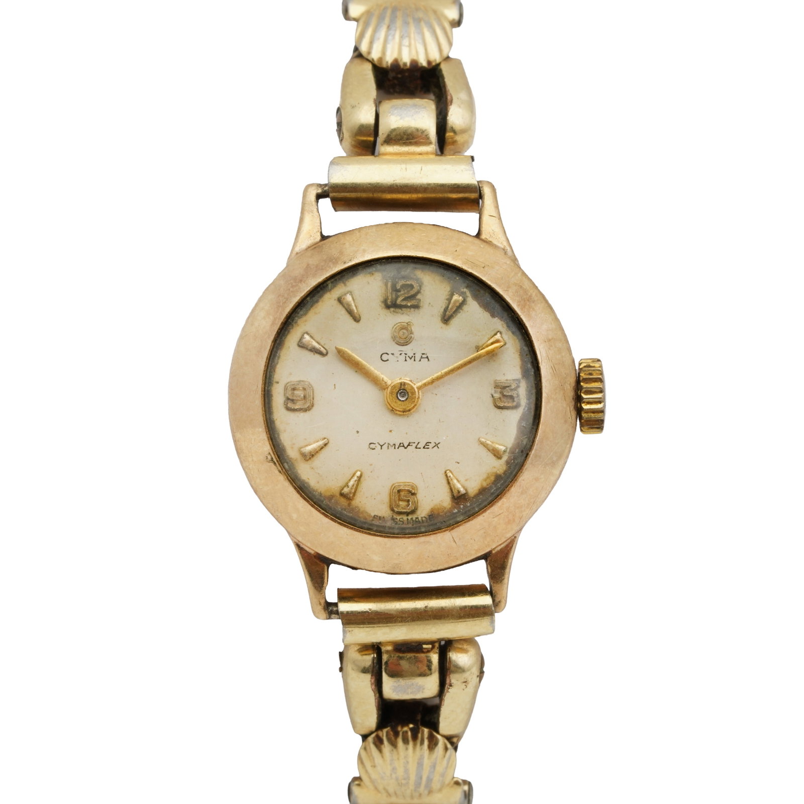 Two Vintage Watches 9K Gold / .925 Silver: Two Vintage Watches 9K Gold / .925 Silver 1 x Cyma 'Cymaflex' bracelet watch, 9K gold, 1950's, mechanical hand-wound, Fixo-Flex bracelet, 18mm. 1 x Vintage trench watch, .925 silver, mechanical