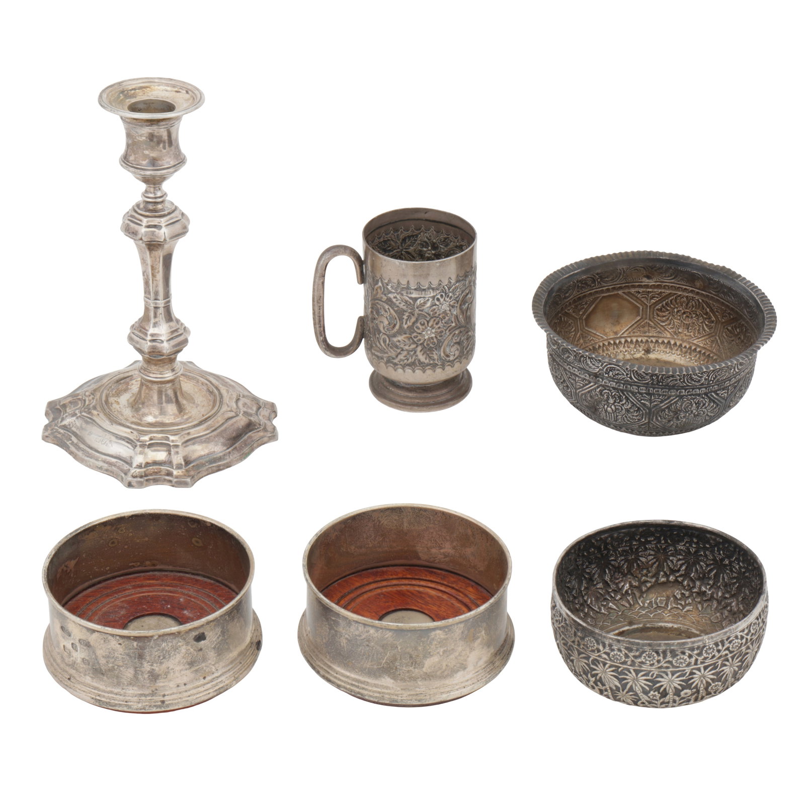 Lucknow circa 1910 An early 20th century Anglo-Indian unmarked silver bowl: Lucknow circa 1910 An early 20th century Anglo-Indian unmarked silver bowl Raj period. Chased jungle pattern. Together with a Victorian Indian style bowl London 1883 by Charles Stuart Harris, also to