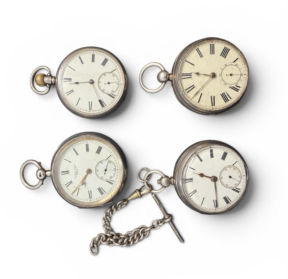 Four Antique Pocket Watches Hallmarked Silver (1 of 2)
