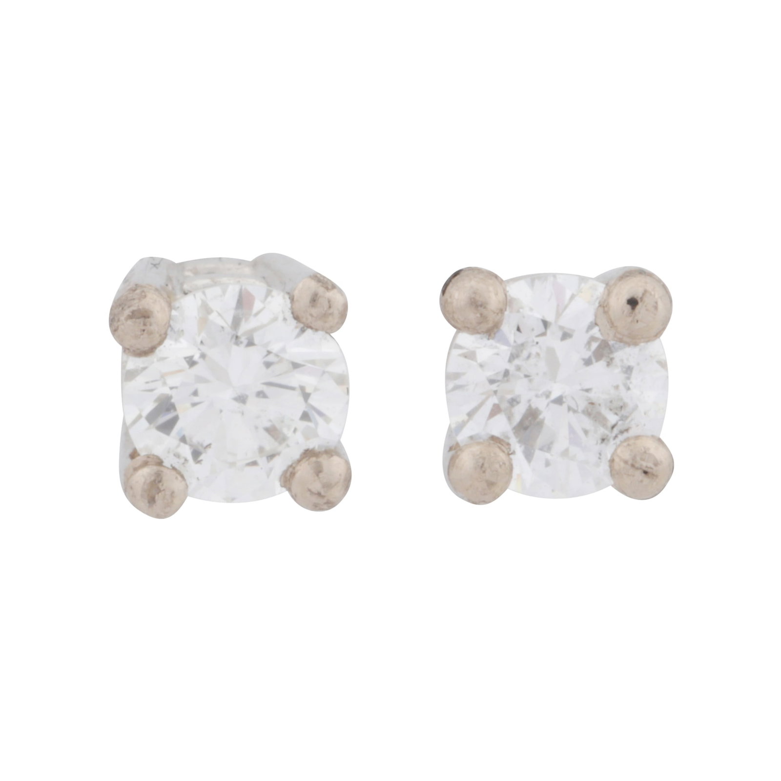 A pair of diamond stud earrings 18ct white gold: A pair of diamond stud earrings 18ct white gold Each set with a brilliant-cut diamond, post and butterfly fittings, maker's mark, UK import mark, together with a box