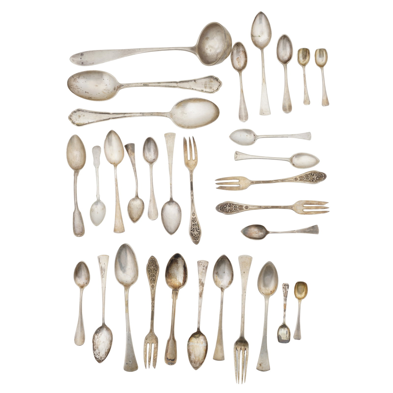A mixed group of Austro-Hungarian, and German 800 standard silver flatware: A mixed group of Austro-Hungarian, and German 800 standard silver flatware Various design dated and makers. (Q) Weight – 696 grams / 22.38 ozt