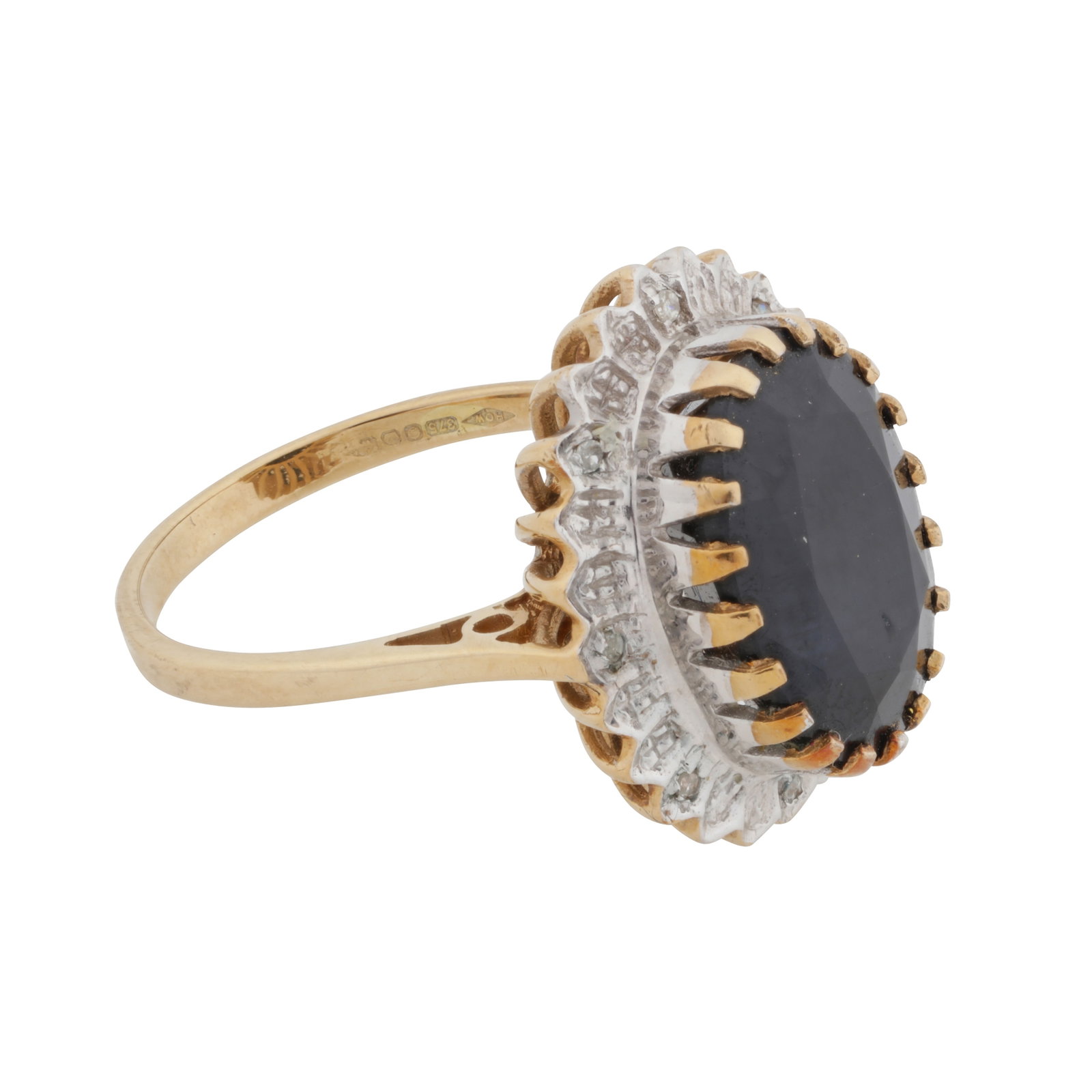 A sapphire and diamond halo ring 9ct yellow and white gold - 2