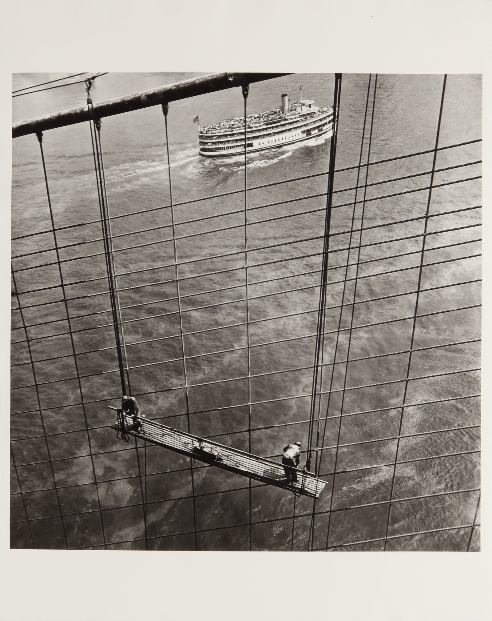 Arthur Leipzig (1918-2014) Brooklyn Bridge, 1946: Silver gelatin print, printed later, image size 27 x 26.7cm, sheet size 35.3 x 28cm, dated by the photographer in ink verso, with Leipzig's copyright stamp verso. Framed, frame size 59.5 x 49.5cm.