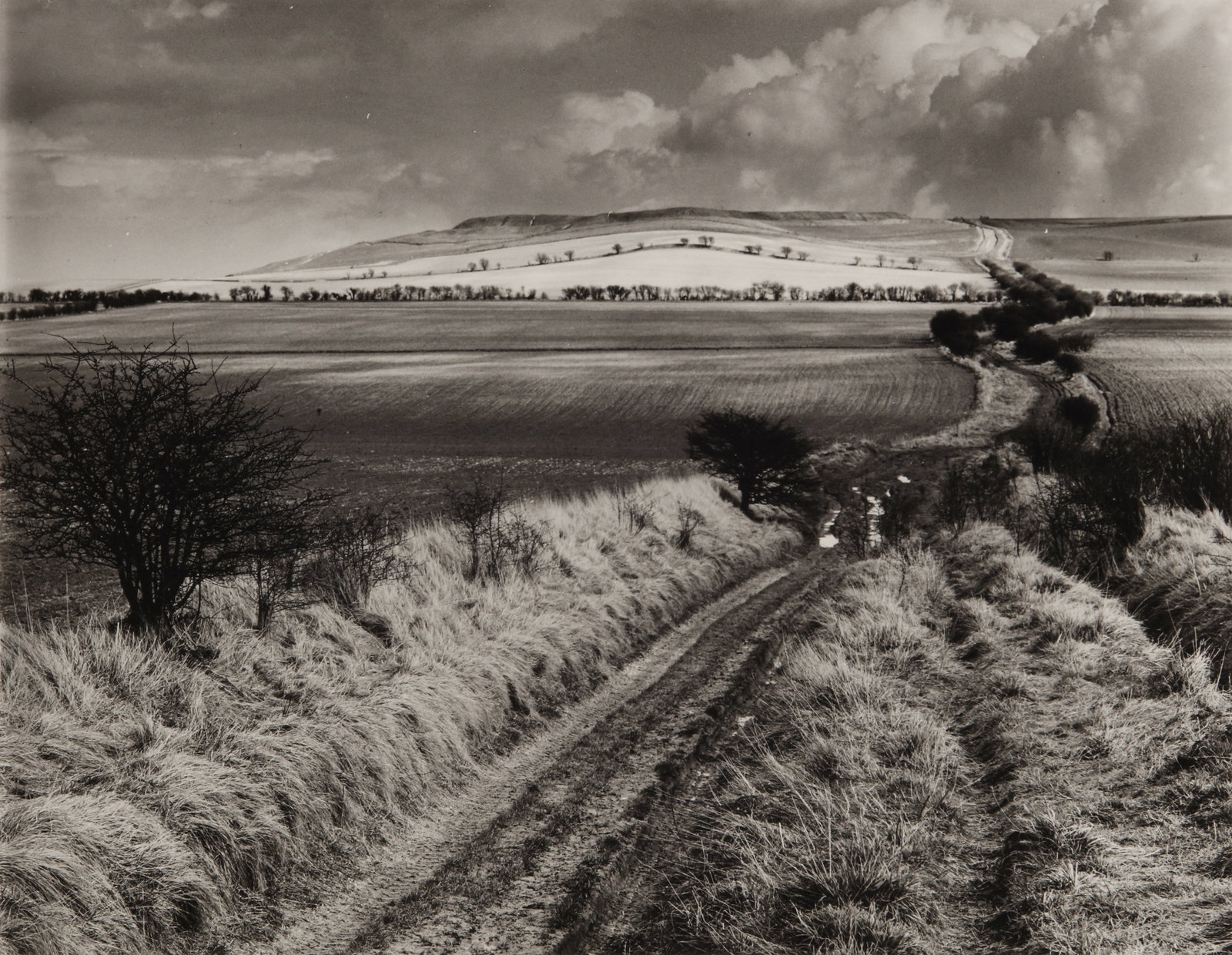 § Fay Godwin (1931-2005) A Group of Four Landscape Studies, 1970-1985: A group of four silver gelatin prints, printed later, comprising: The Ridgeway, 1975, image size 29 x 37.5cm, sheet size 30.5 x 40.5cm, signed by the photographer in pencil verso, with Godwin's Roches