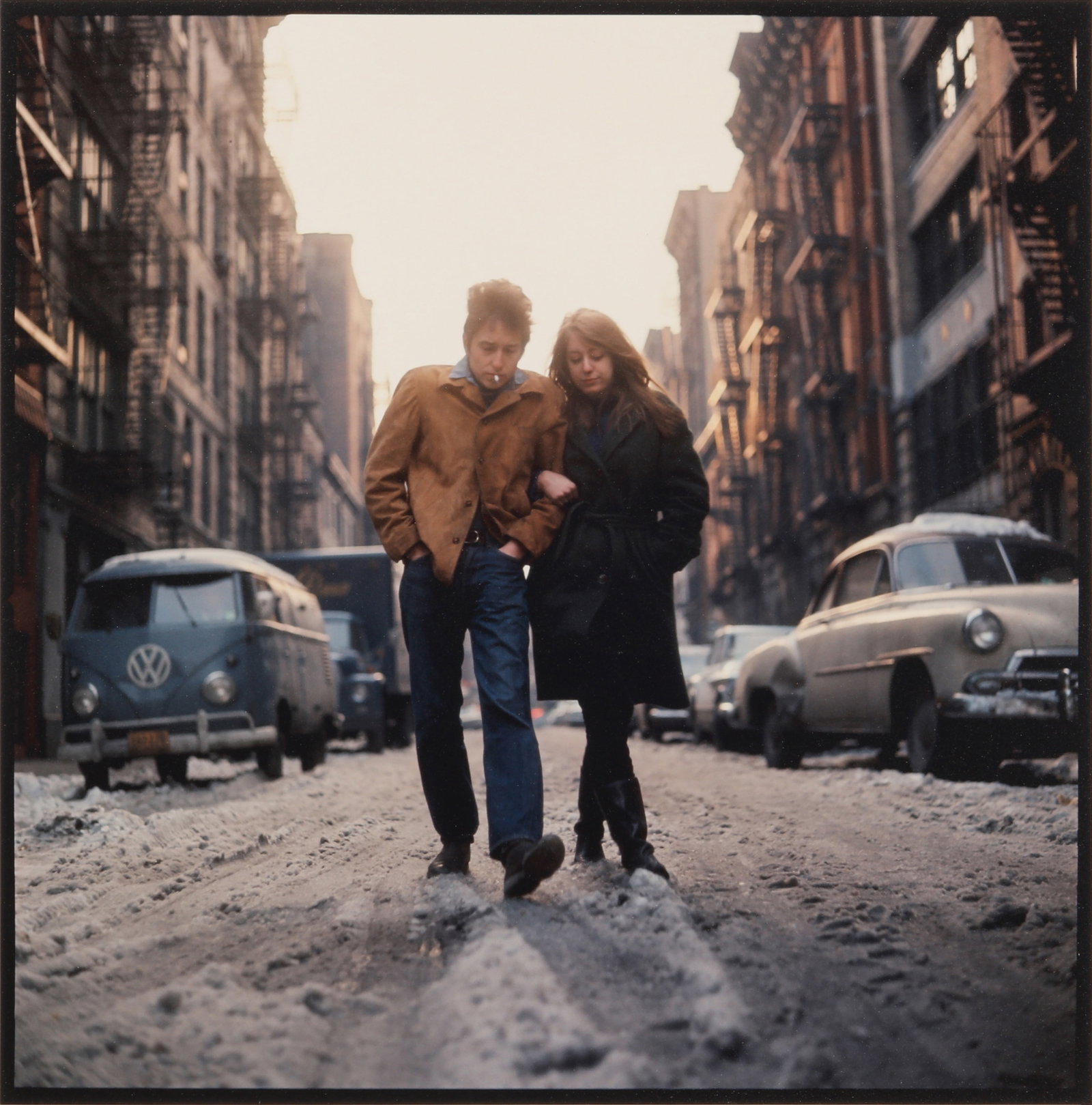 Don Hunstein (1928-2017) Bob Dylan and Suze Rotolo [The Freewheelin’ Bob Dylan Album Cover], 1963: Archival pigment print, image size 35 x 35cm, sheet size 50 x 40cm, signed and editioned 63/200 by the photographer in ink lower margin recto. Framed, frame size 53.5 x 43cm, with Morrison Hotel Galle