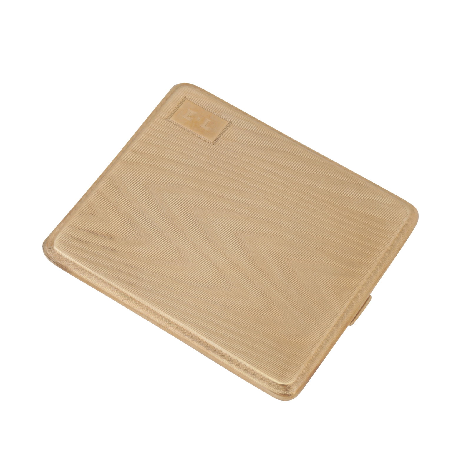 Birmingham 1925 Padgett and Braham A George V 9 carat gold cigarette case: Birmingham 1925 Padgett and Braham A George V 9 carat gold cigarette case Of rectangular form, with a hinged lid, to a push button release. The body with reeded design, edged with engine turned decora