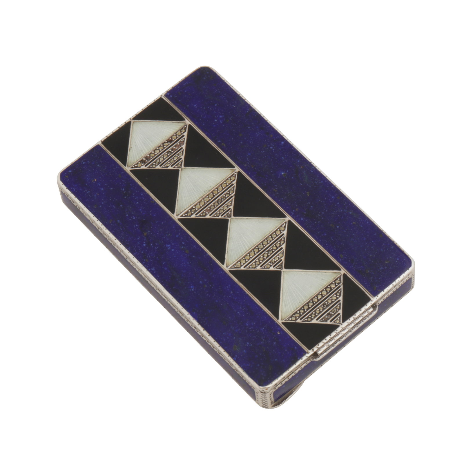 Pforzheim circa 1910 by A. Schollkopf, import marks for London 1929 by George Stockwell An early: Pforzheim circa 1910 by A. Schollkopf, import marks for London 1929 by George Stockwell An early 20th century German 935 standard silver, enamel, lacquer, and marcasite cigarette case Of rectangular f