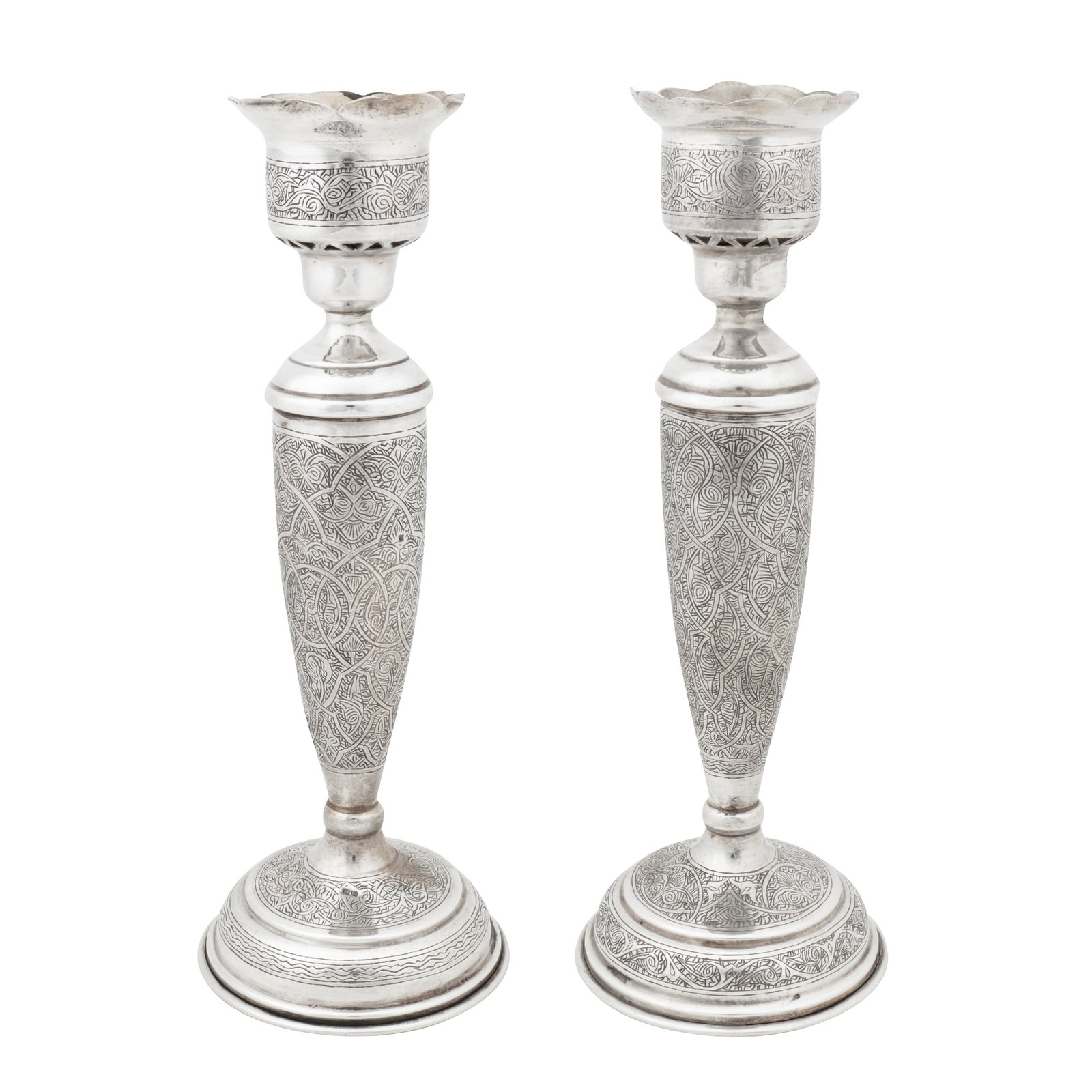 Cairo circa 1980 A late 20th century Egyptian 900 standard silver candlesticks (1 of 6)