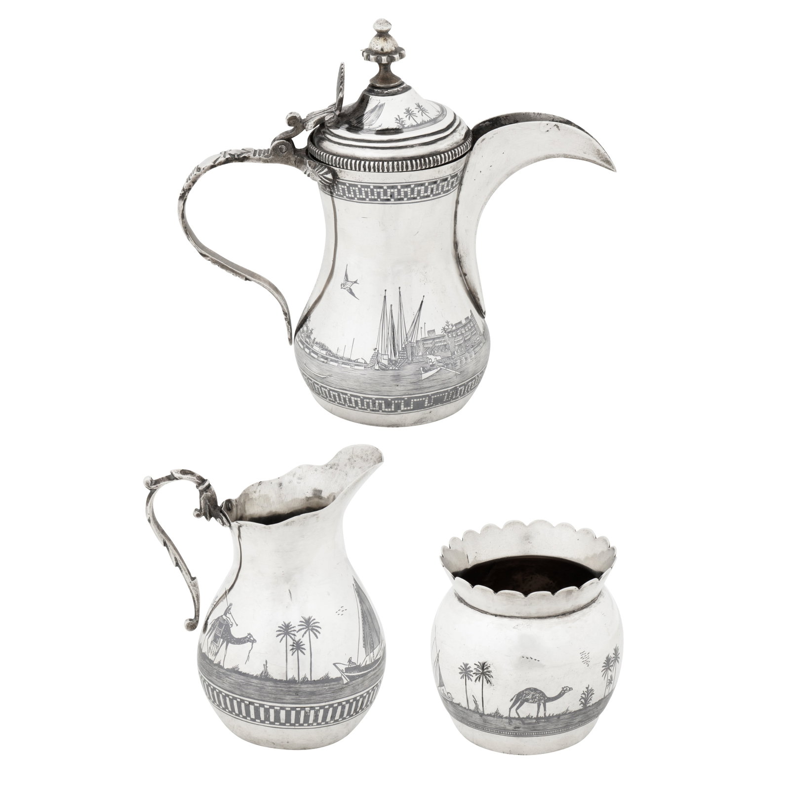 Omara circa 1920-30 An early 20th century Iraqi silver and niello three-piece coffee service (1 of 9)